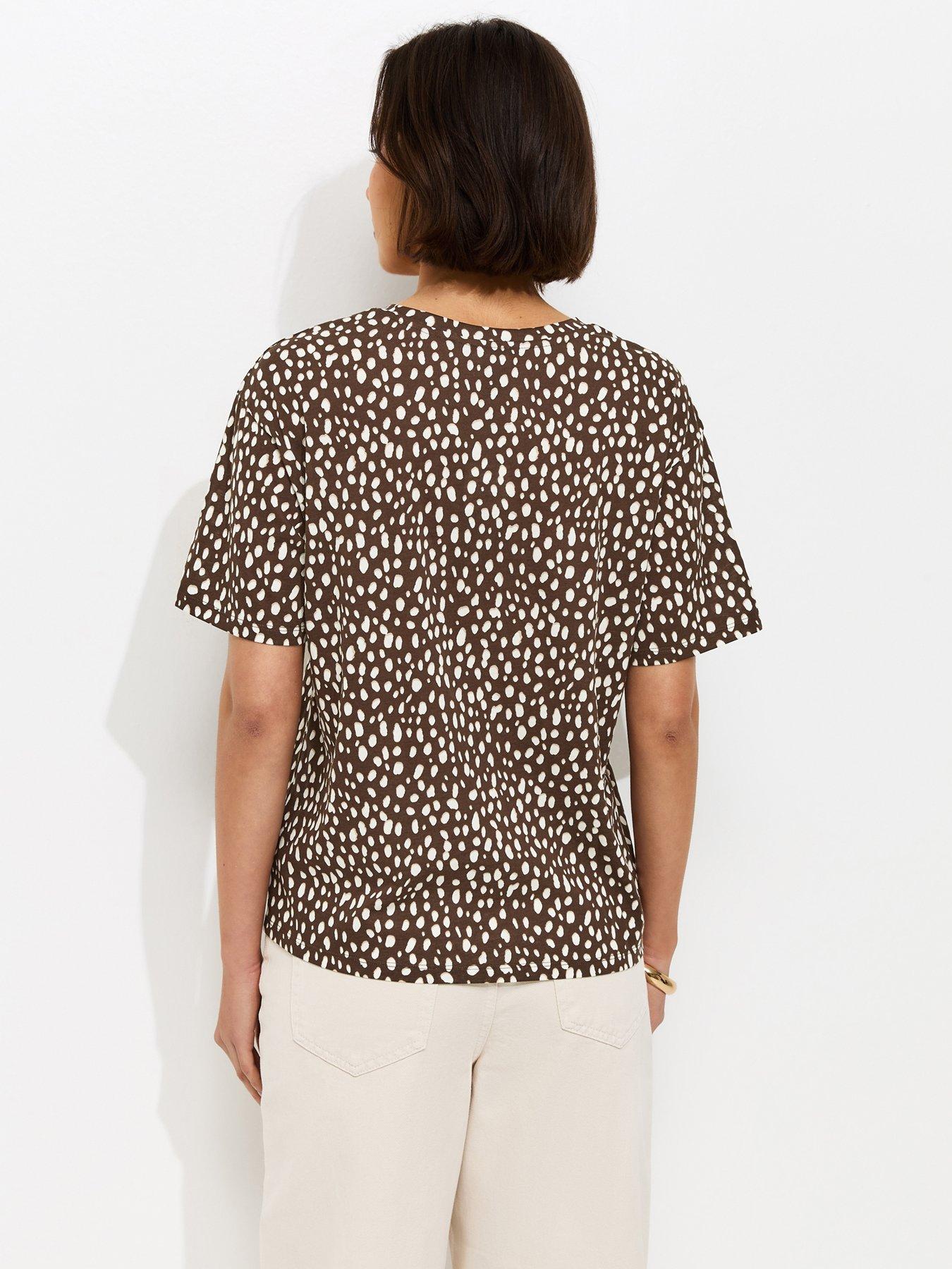 Image 2 of 5 of New Look Abstract Spot Print Easy T-Shirt - Brown