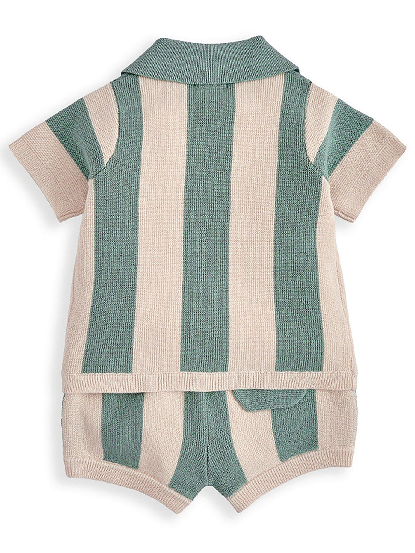 Image 3 of 5 of Mamas & Papas Baby Boys 2 Piece Stripe Knitted Short Sleeve Top & Shorts Set - Green