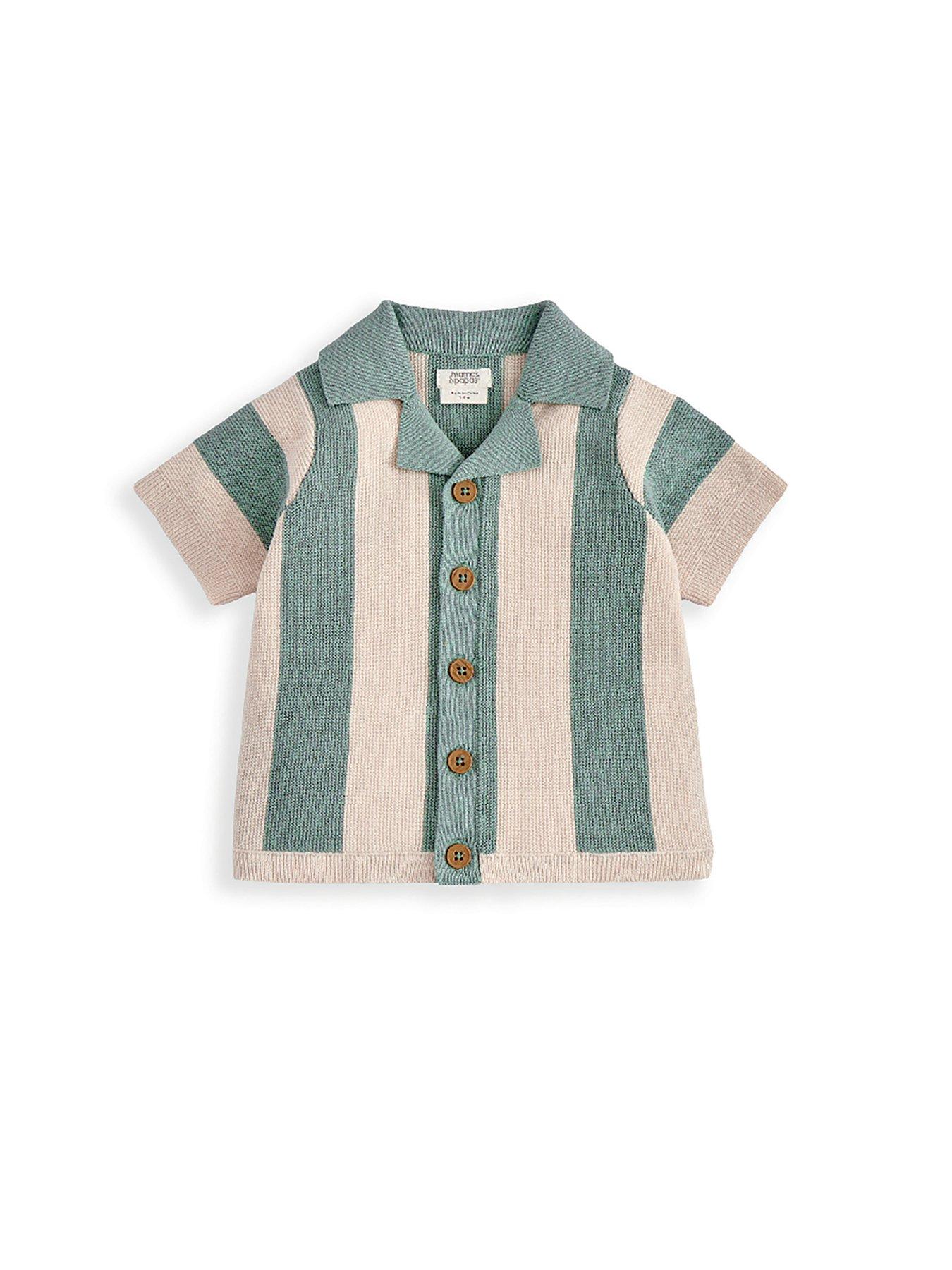 Image 4 of 5 of Mamas & Papas Baby Boys 2 Piece Stripe Knitted Short Sleeve Top & Shorts Set - Green