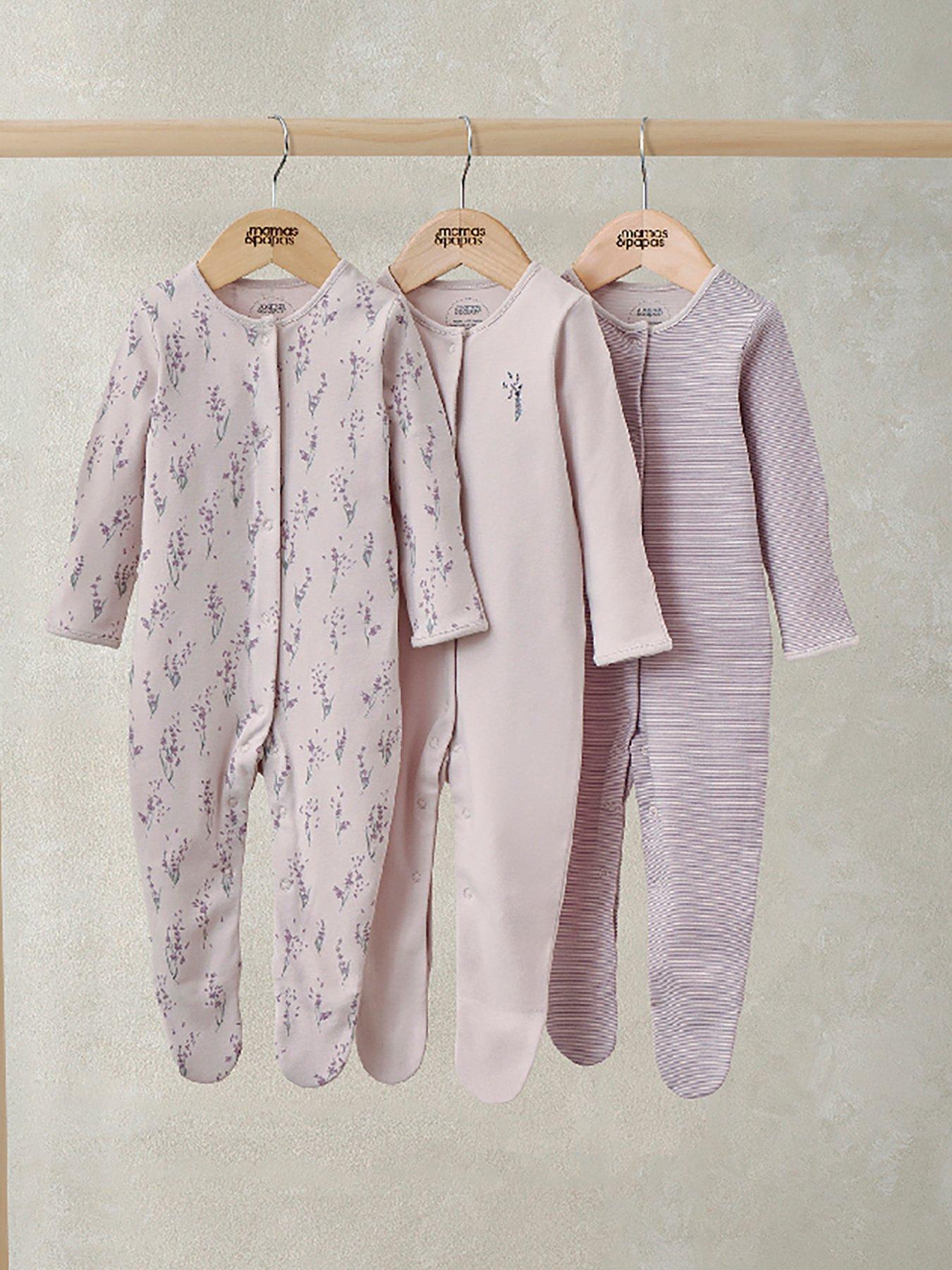 Mamas & Papas Baby Girls 3 Pack Lavender Sleepsuits, Multi, Size 3-6 Months