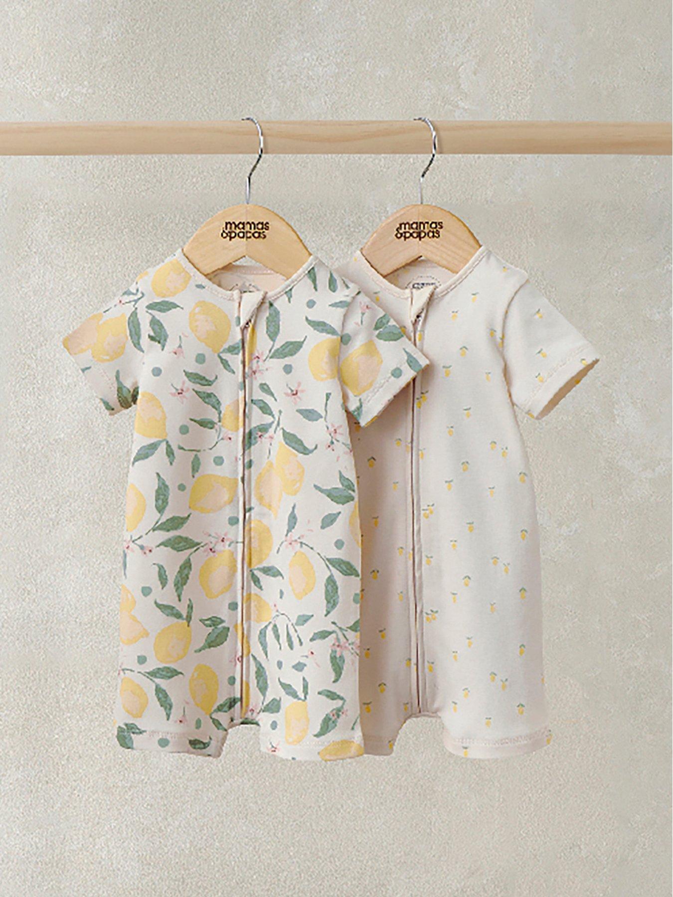 Mamas & Papas Baby Girls 2 Pack Lemon Rompers, Yellow, Size 0-3 Months