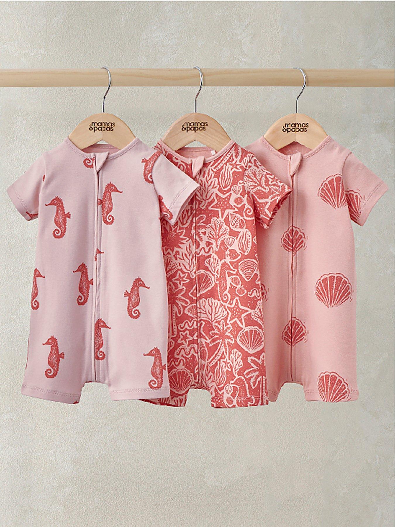 Mamas & Papas: Baby Girls 3 Pack Seahorse Rompers - Pink