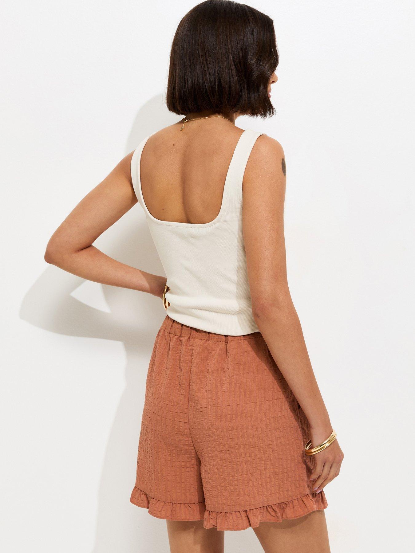 Image 2 of 5 of New Look Seersucker Ruffle Shorts - Burnt Orange