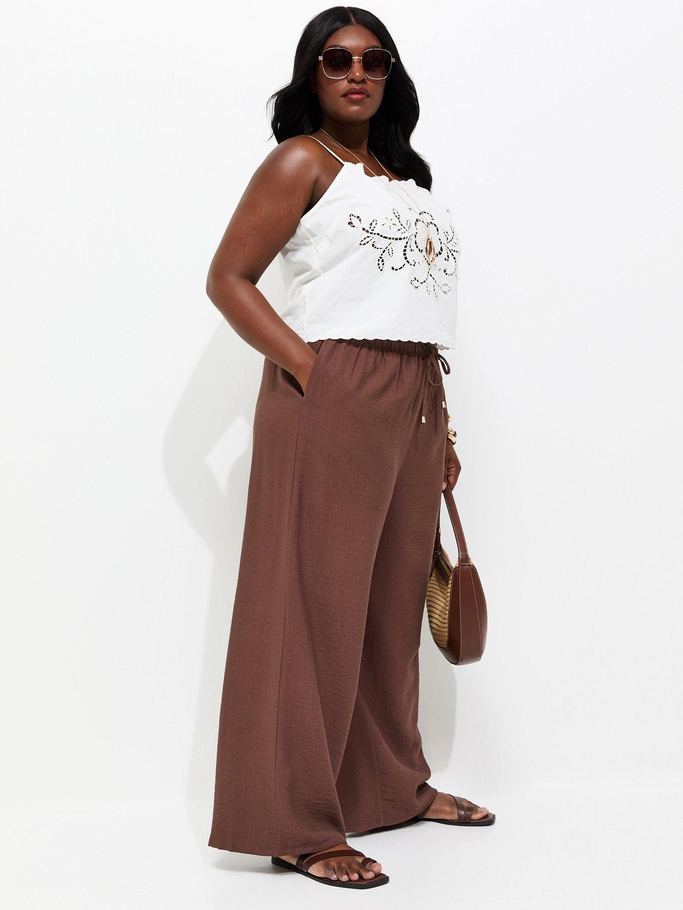 New Look Curves Woven Wide Leg Trousers - Dark Brown | Very