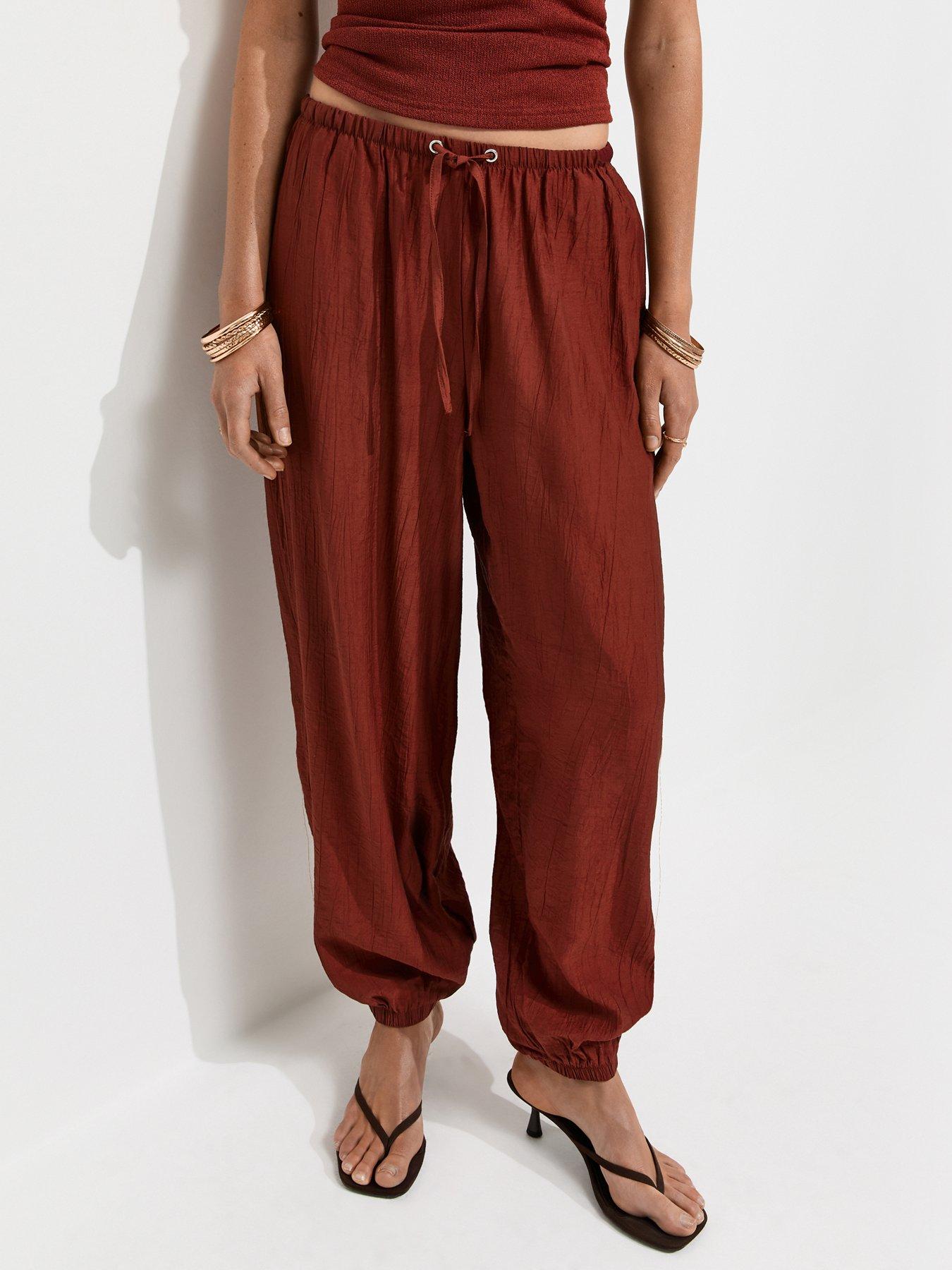 New Look Wide Cuffed Textured Trousers - Dark Red