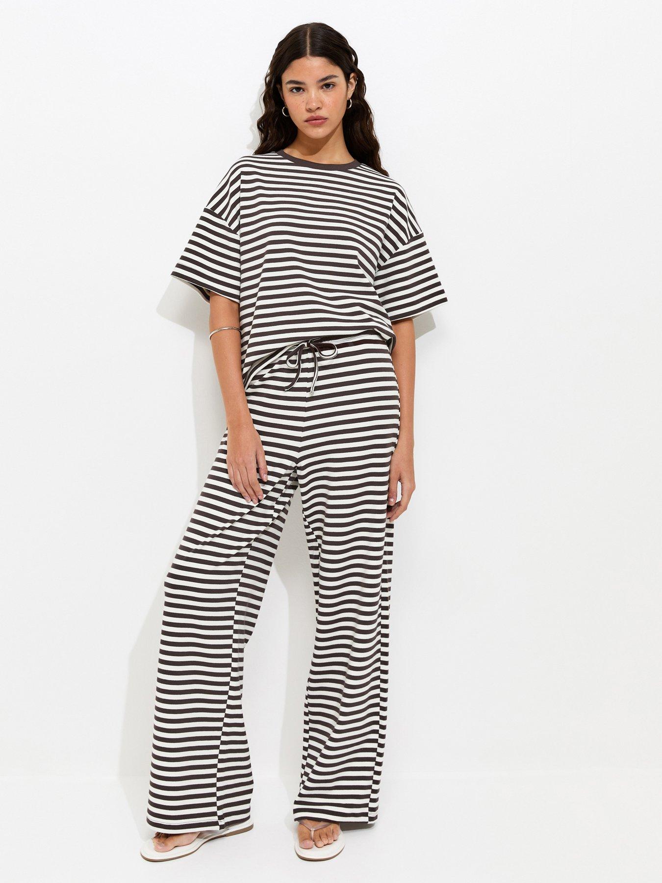 New Look Striped Wide Leg Trousers - Brown