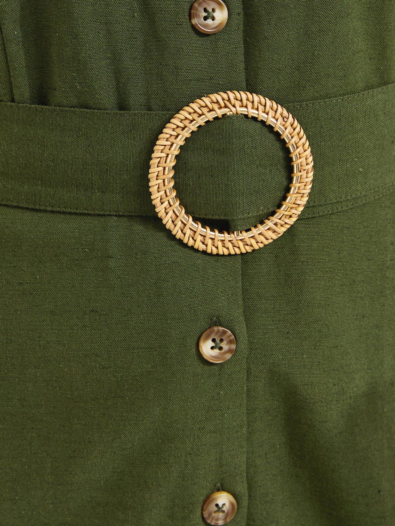 Image 5 of 5 of New Look Cotton Belted Mini Shirt Dress - Khaki