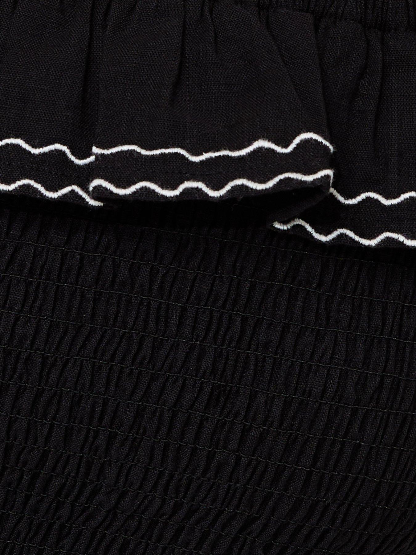 Image 5 of 6 of New Look Cotton Embroidered Ruffle Trim Midi Dress - Black