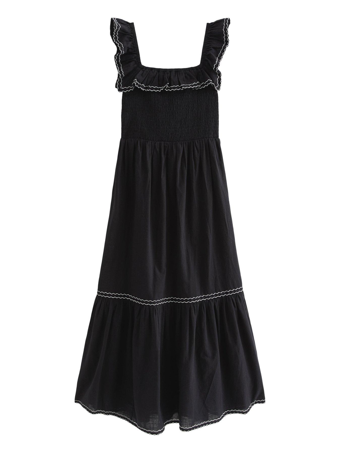 Image 6 of 6 of New Look Cotton Embroidered Ruffle Trim Midi Dress - Black