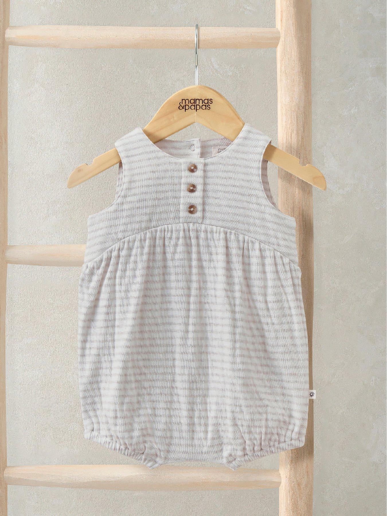 Mamas & Papas Baby Unisex Marl Stripe Shortie Romper, Grey, Size Age: 3-6 Months