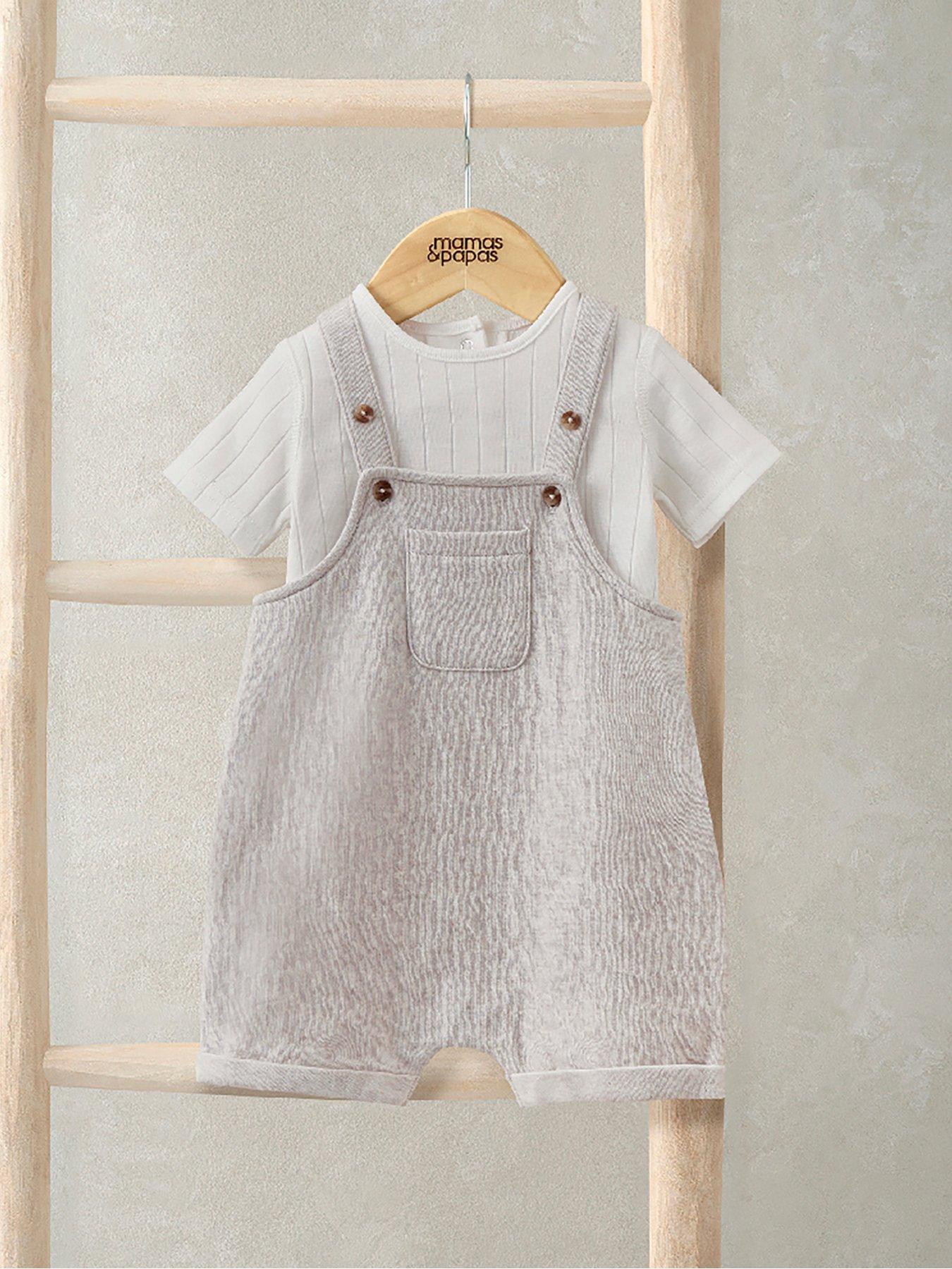 Mamas & Papas: Baby Unisex 2 Piece Shortie Dungaree & Bodysuit Set - Grey