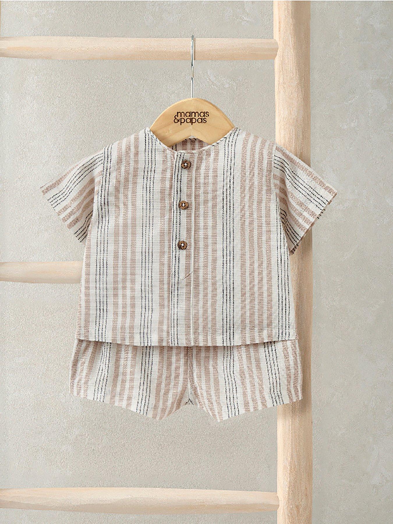 Mamas & Papas Baby Unisex 2 Piece Woven Top & Shorts Outfit Set - Brown