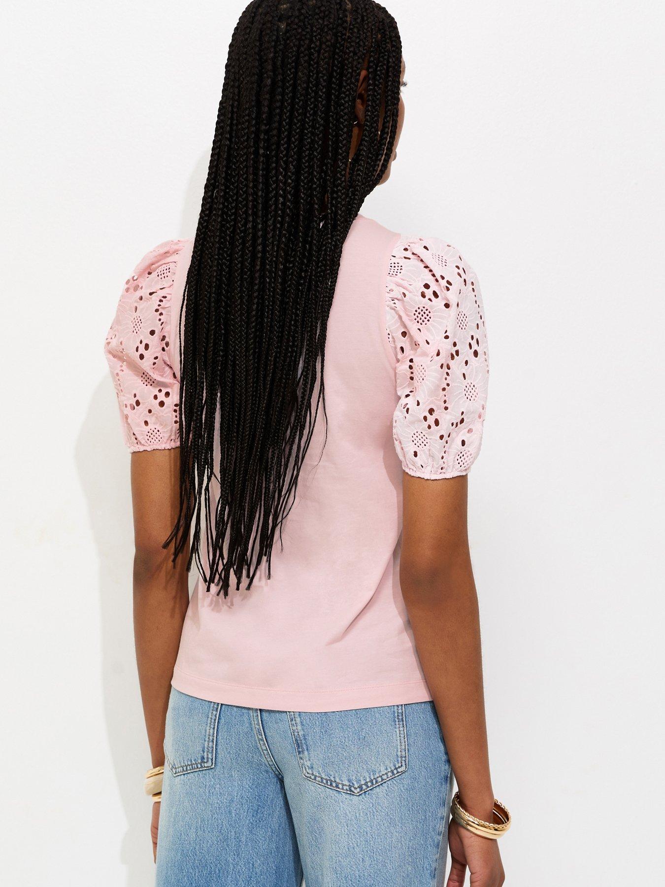 Image 2 of 5 of New Look Broderie Anglaise Puff Sleeve Top - Light Pink