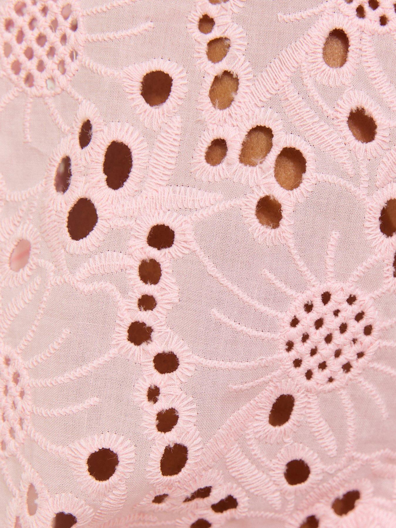 Image 5 of 5 of New Look Broderie Anglaise Puff Sleeve Top - Light Pink