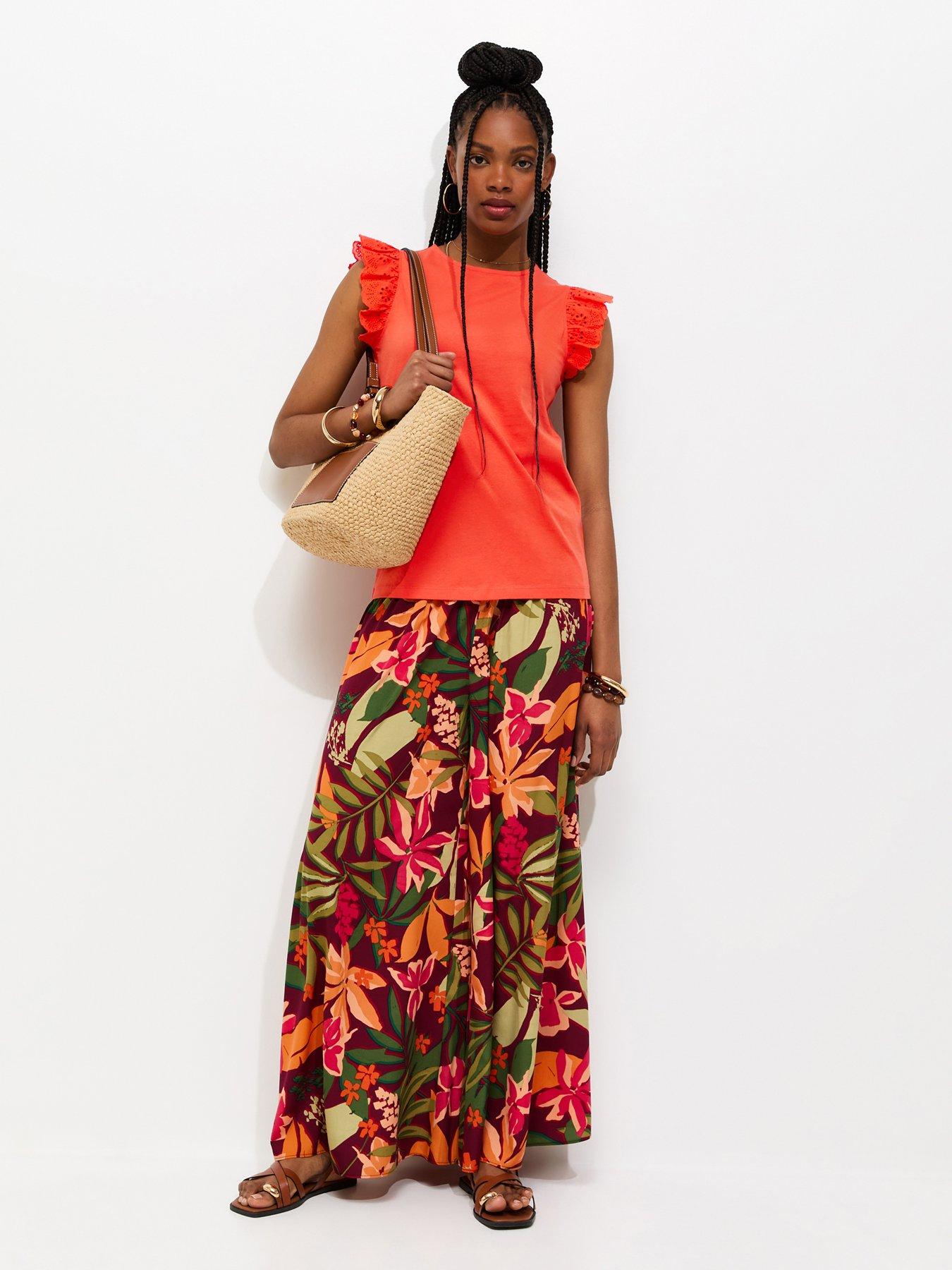Image 3 of 5 of New Look Broderie Frill Sleeve Top - Bright Orange