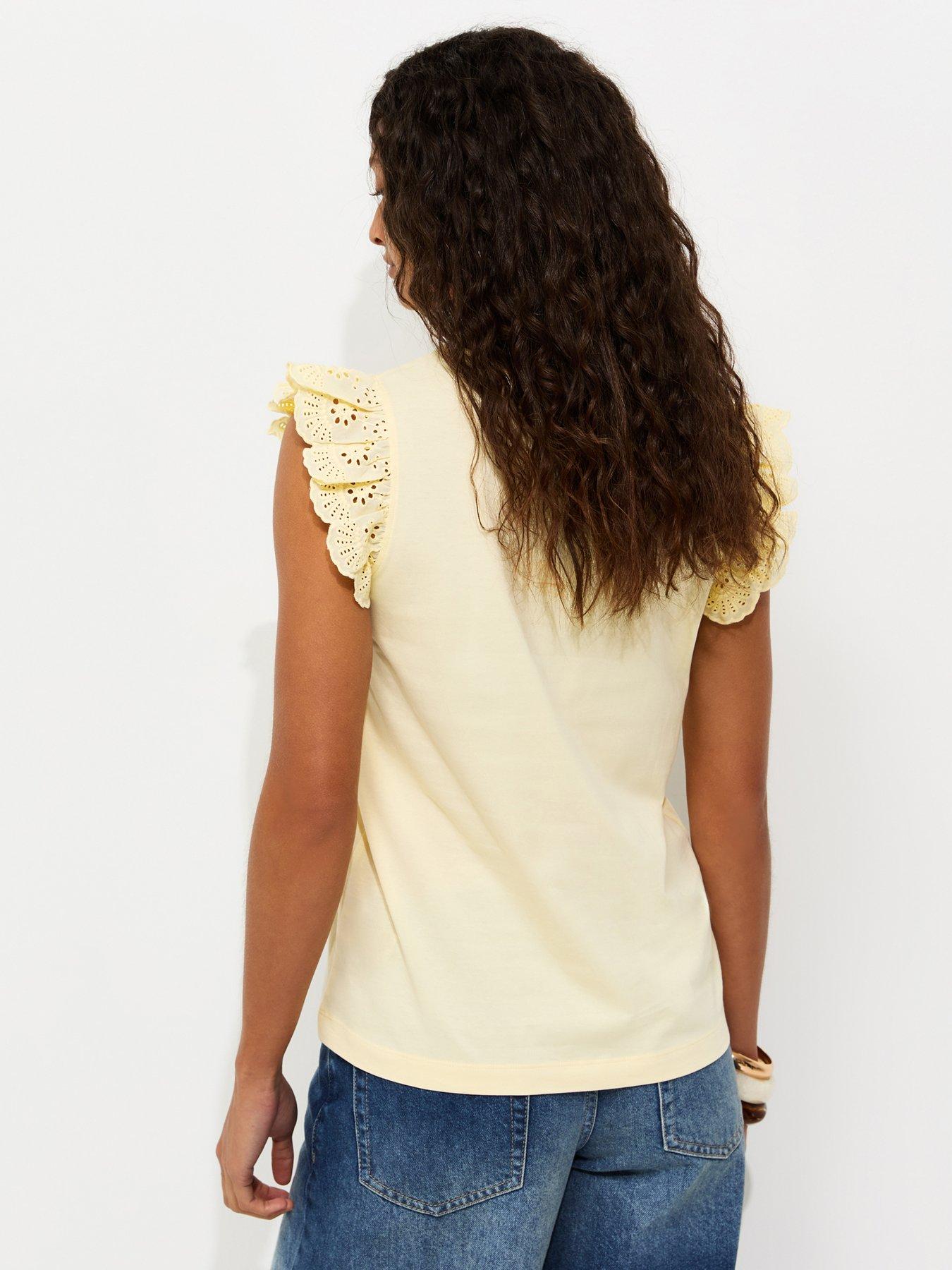 Image 2 of 5 of New Look Broderie Frill Sleeve Top - Light Yellow