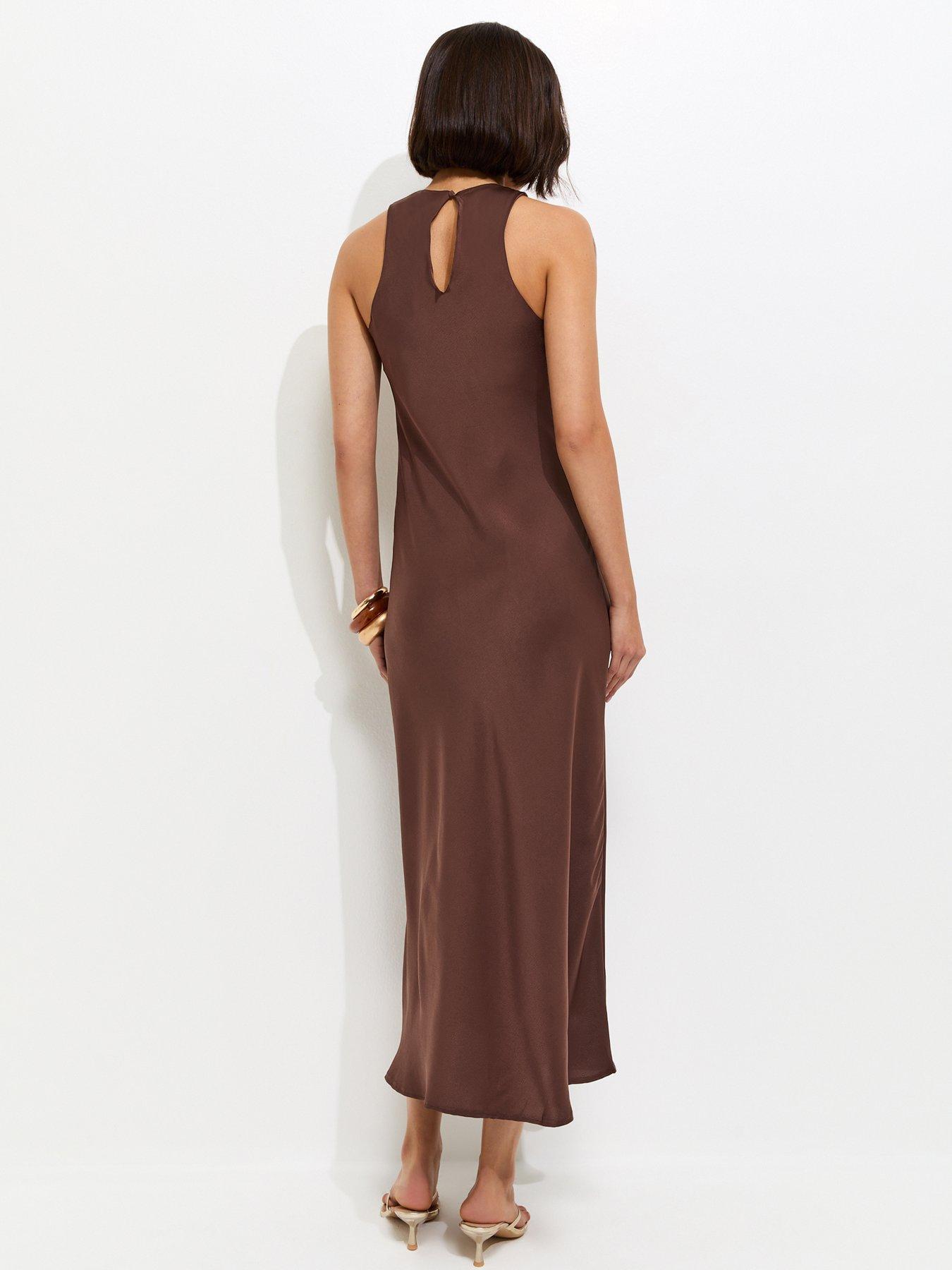 New Look Satin High Neck Maxi Dress - Dark Brown | Very