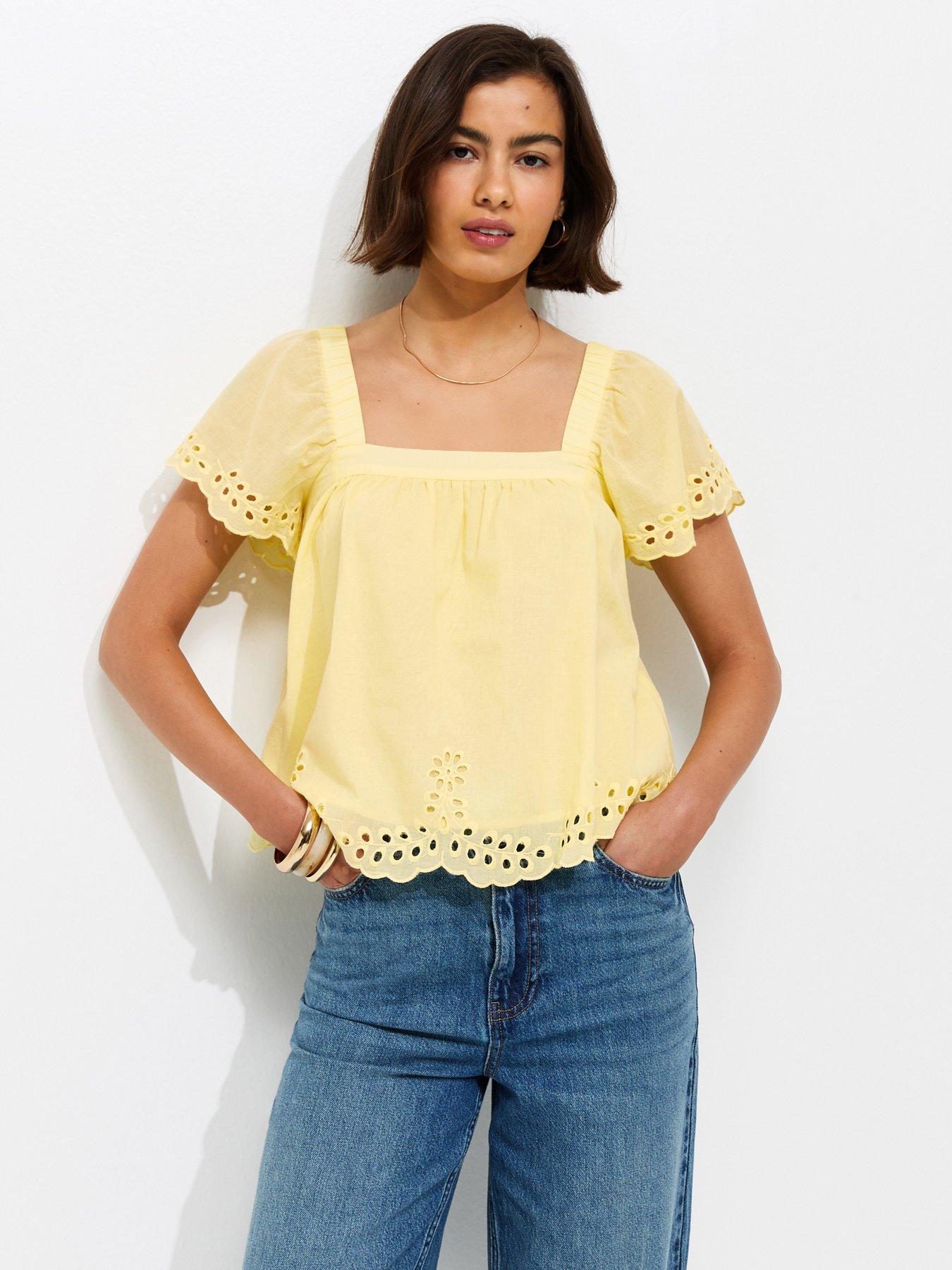New Look Yellow Embroidered Square Neck Blouse