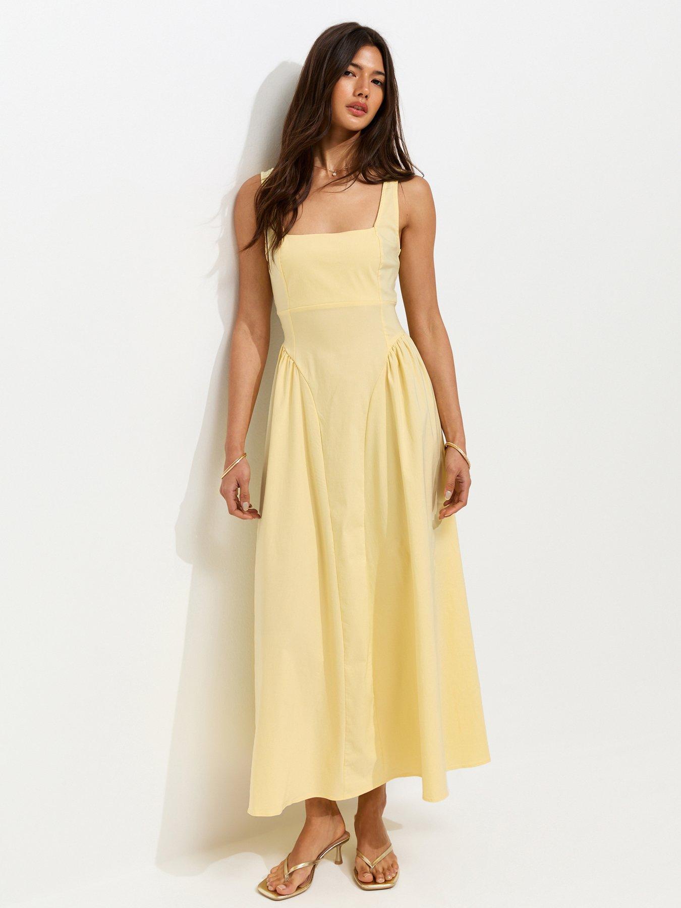 New Look Square Neck Gathered Hips Midi Dress - Light Yellow