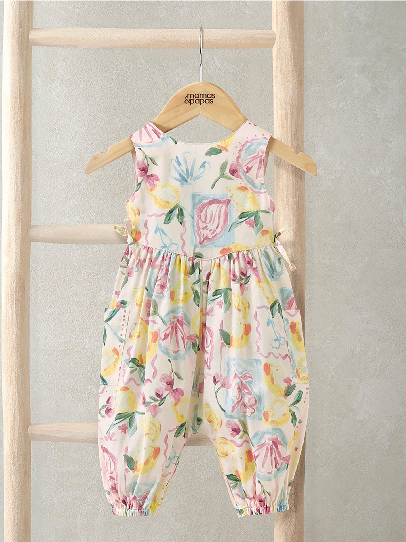 Mamas & Papas Baby Girls Floral Lemon Print Romper, Yellow, Size 0-3 Months