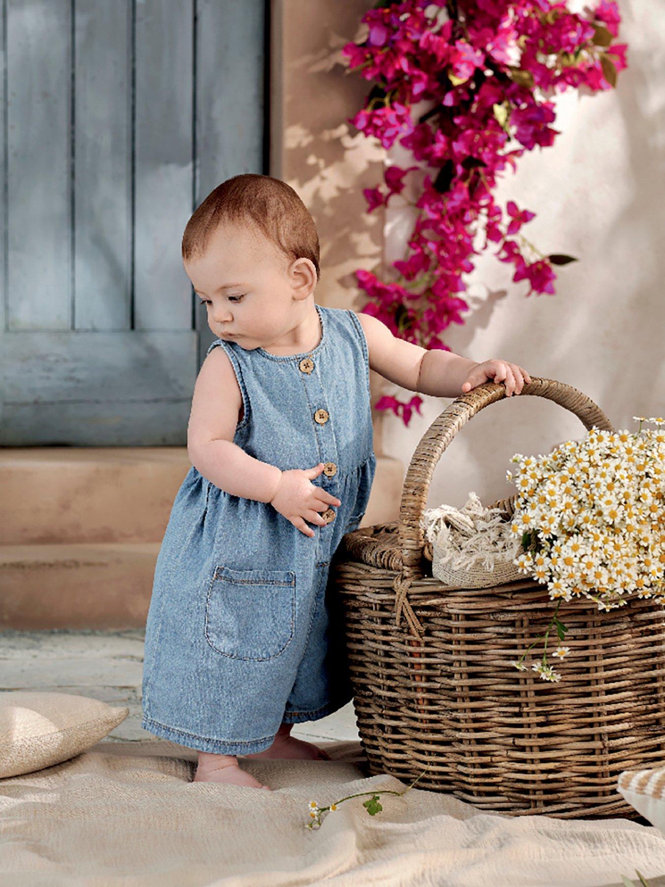 Mamas & Papas Baby Girls Chambray Romper - Blue