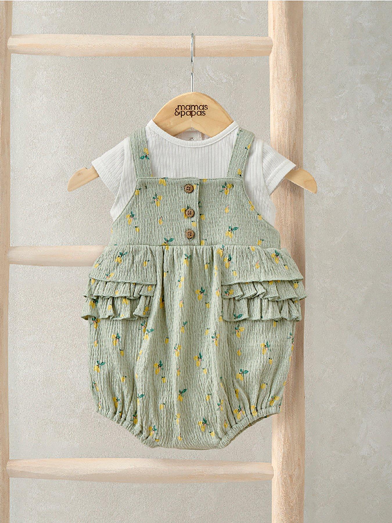 Mamas & Papas Baby Girls 2 Piece Hibiscus Bodysuit & Romper Set, Green, Size 3-6 Months