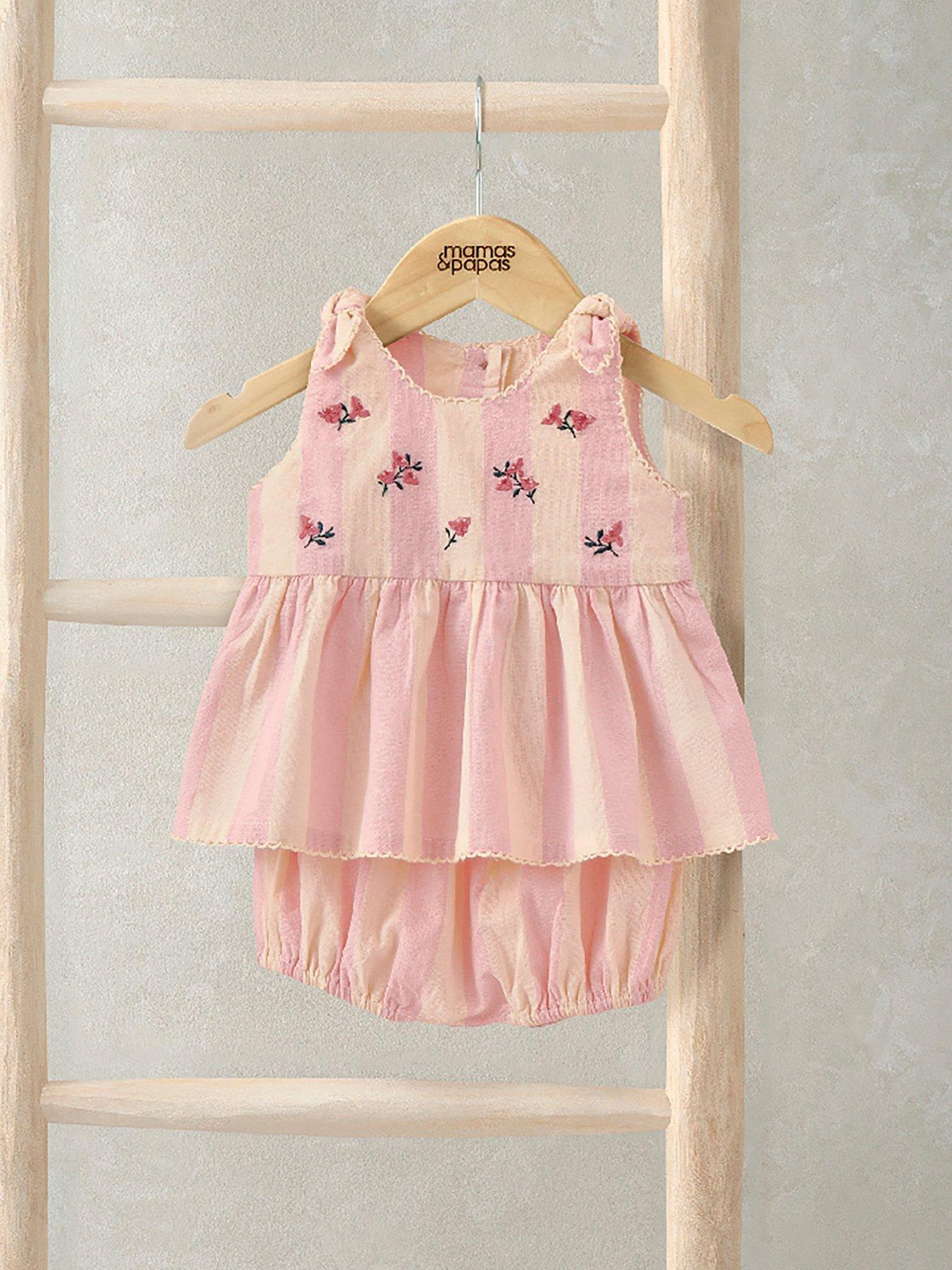 Mamas & Papas Baby Girls 2 Piece Embroidered Peplum Top & Bloomers Set, Pink, Size 0-3 Months