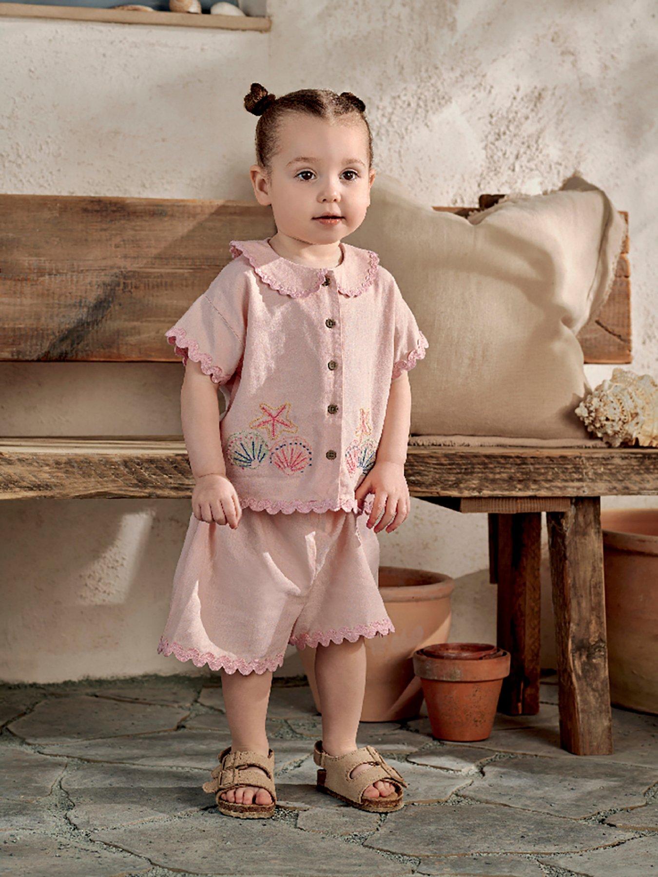 Mamas & Papas Baby Girls Resort Shirt & Shorts Outfit Set, Pink, Size 0-3 Months