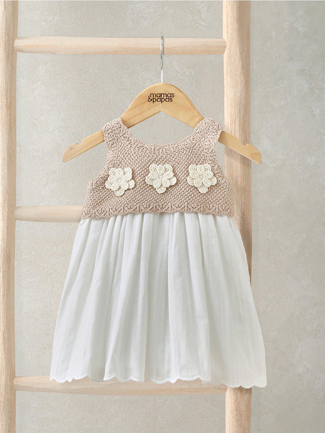 Mamas & Papas Baby Girls Crochet Woven Mix Dress - Beige