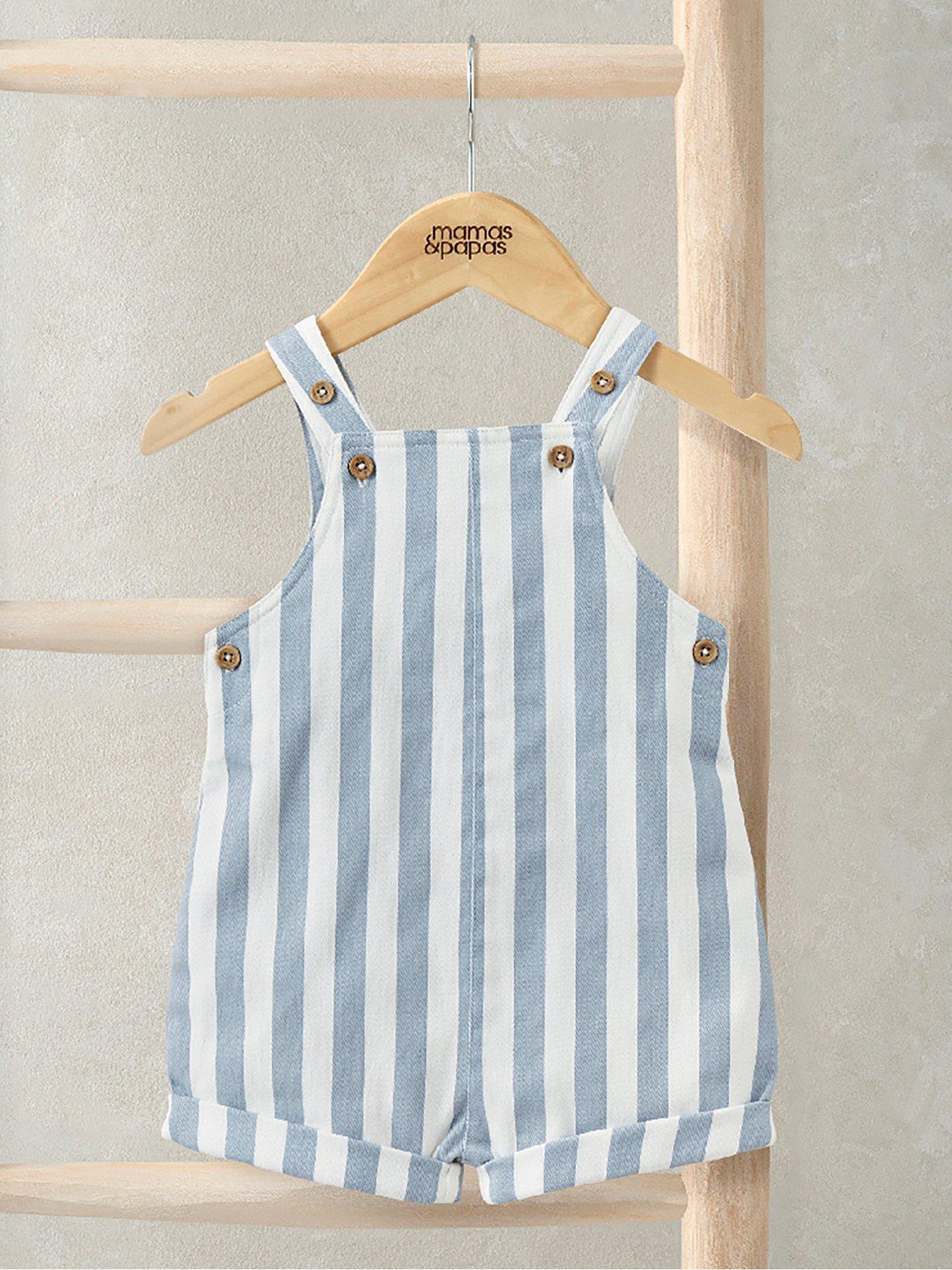 Image 1 of 3 of Mamas & Papas Baby Boys Stripe Dungaree - Blue