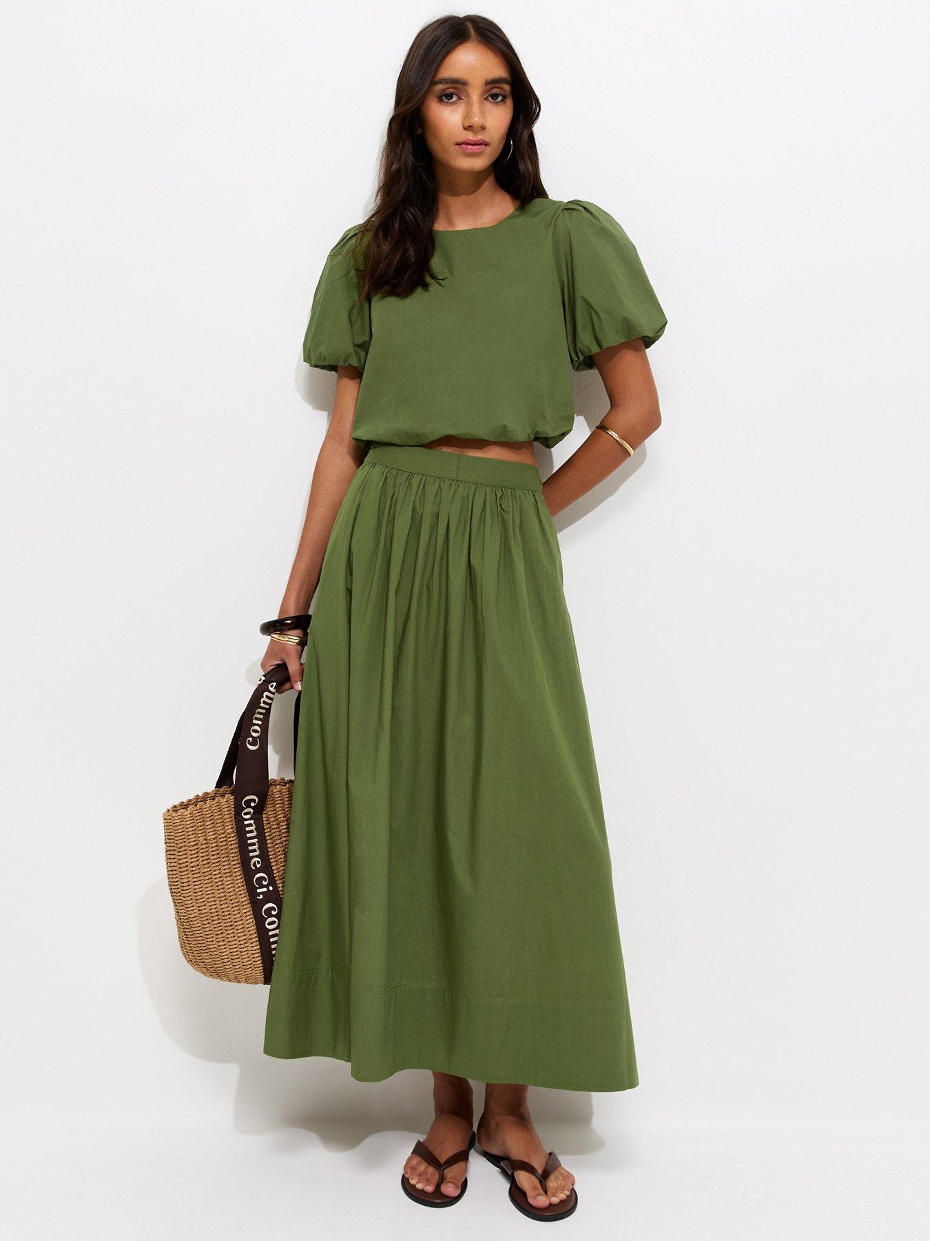 New Look Dark Khaki Cotton Poplin Circle Skirt