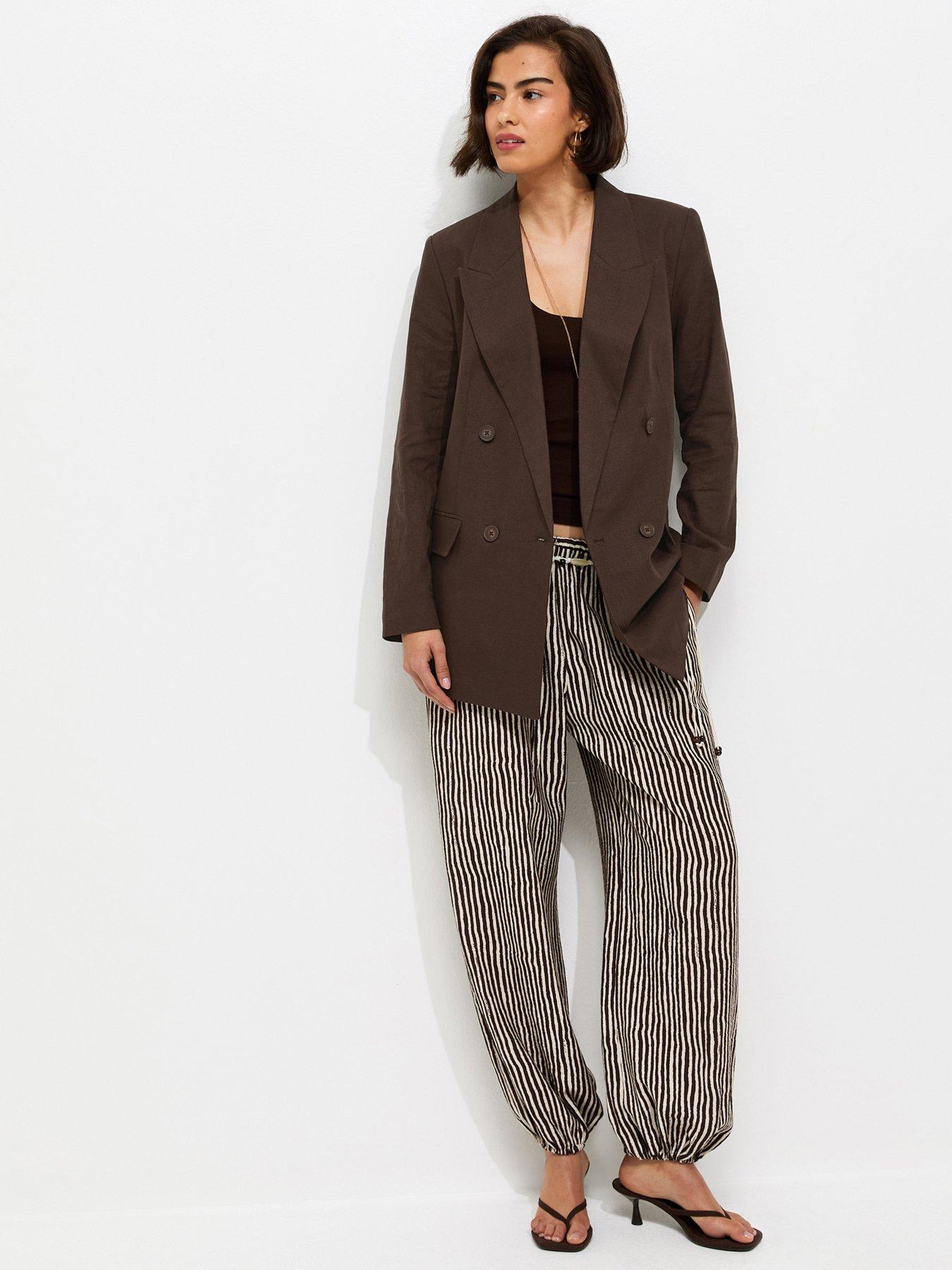 New Look Dark Brown Linen Blend Blazer - Brown