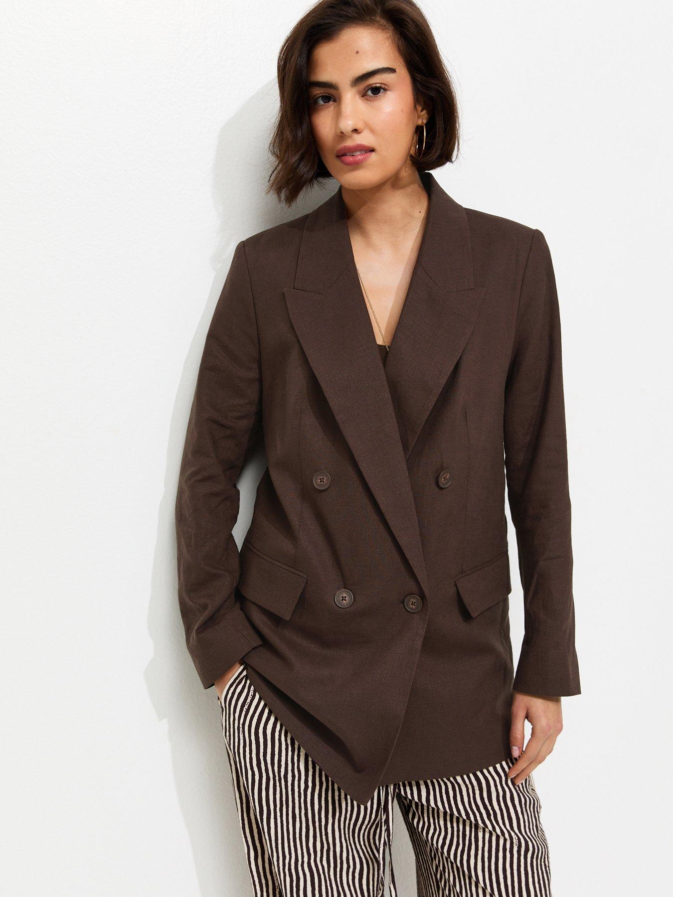 New Look Dark Brown Linen Blend Blazer
