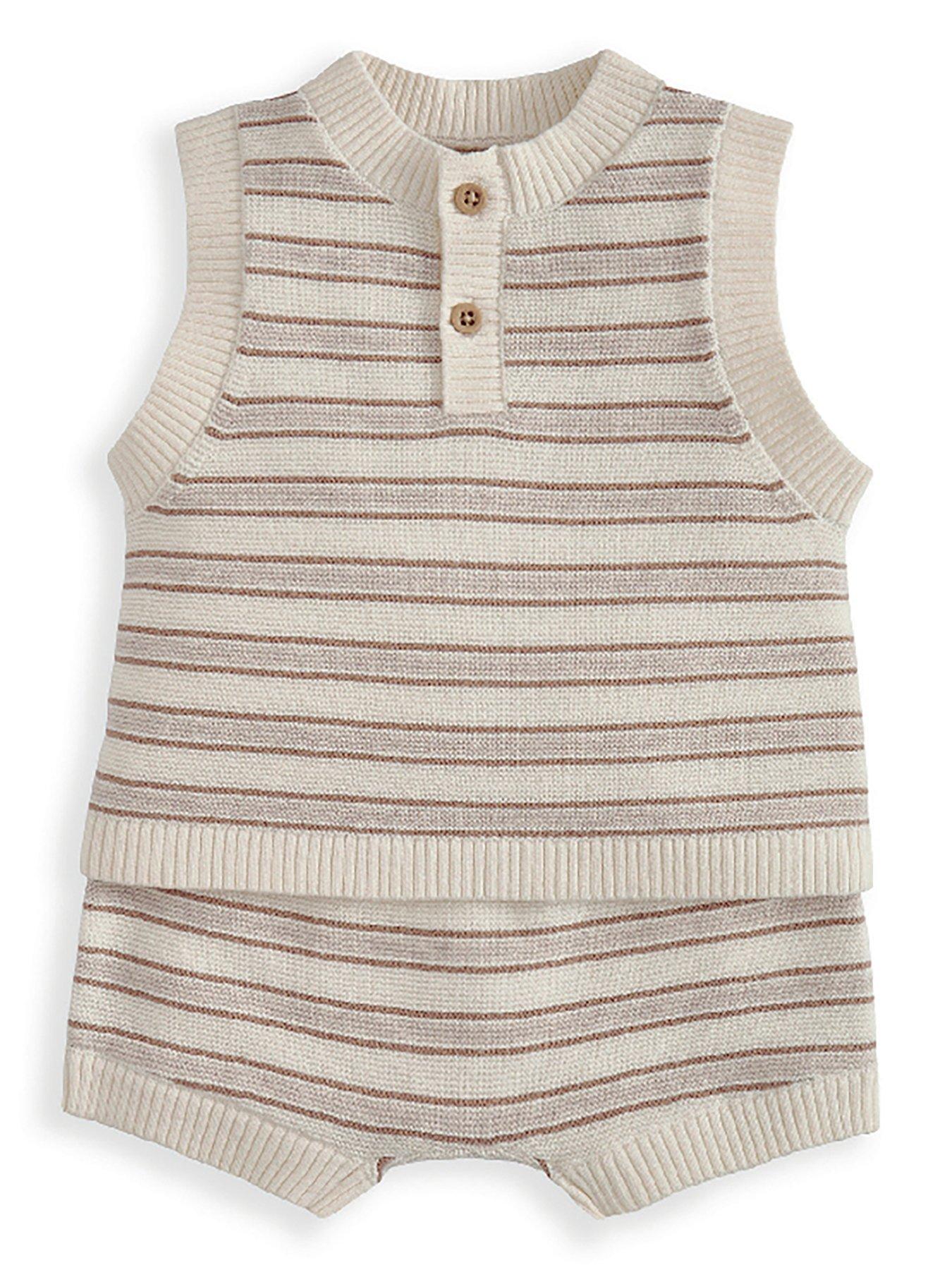 Image 2 of 4 of Mamas & Papas Baby Unisex Stripe Knitted Sleeveless Top & Shorts Set - Beige