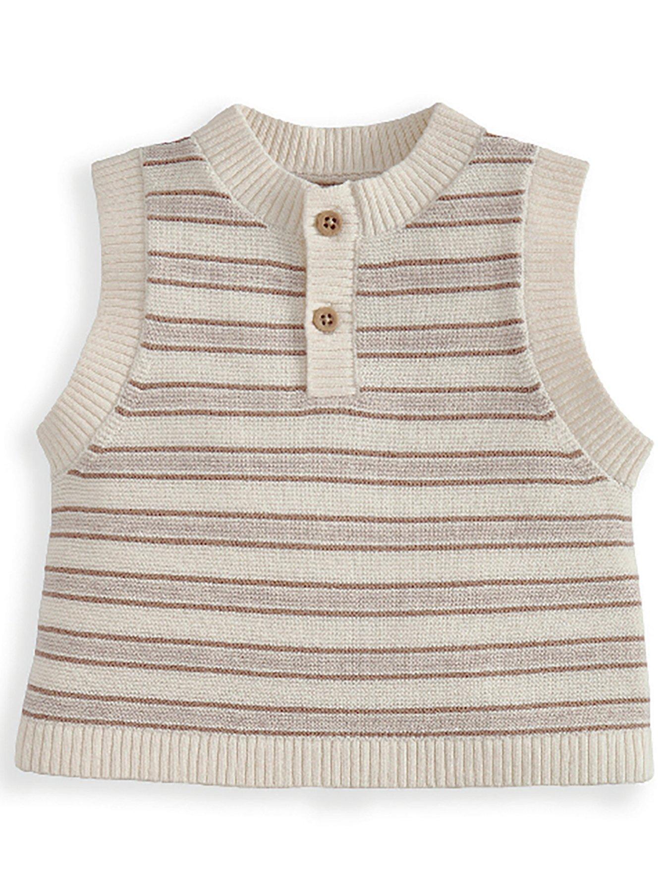 Image 3 of 4 of Mamas & Papas Baby Unisex Stripe Knitted Sleeveless Top & Shorts Set - Beige