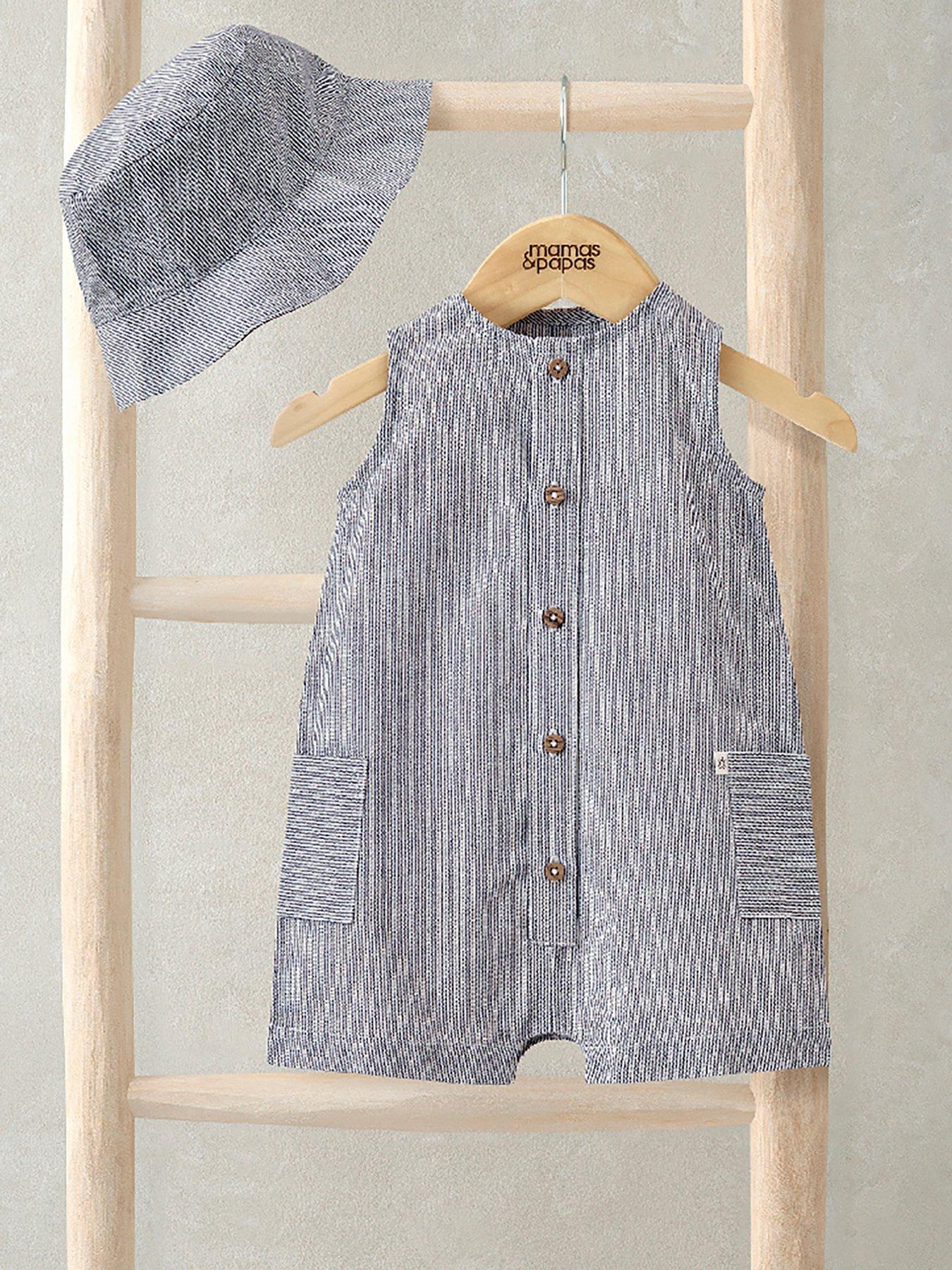 Mamas & Papas Baby Boys Stripe Shortie Romper & Hat - Blue