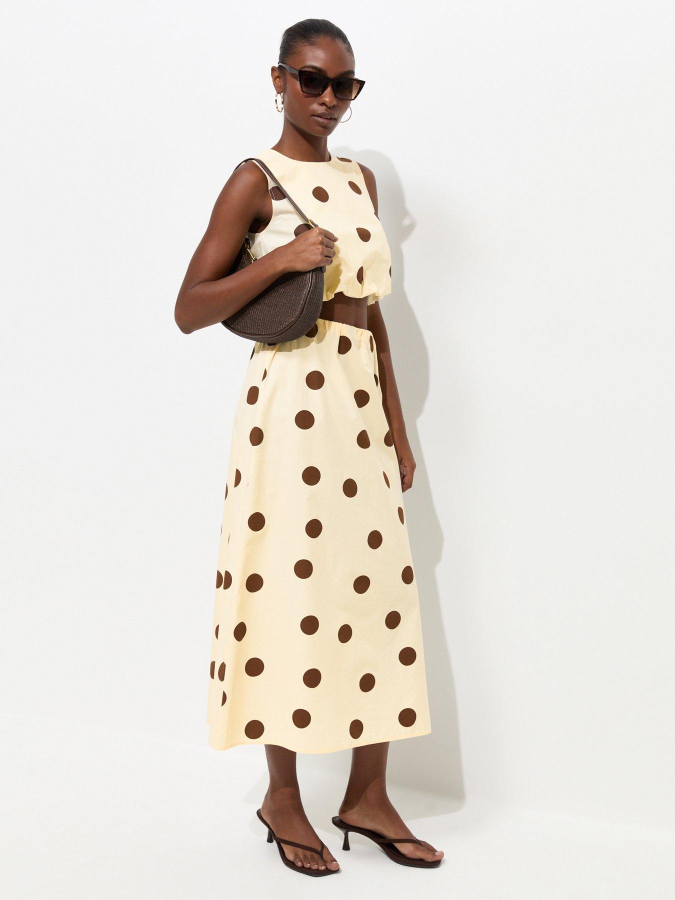 Image 1 of 5 of New Look Cotton Large Spot Print Circle Skirt - Cream
