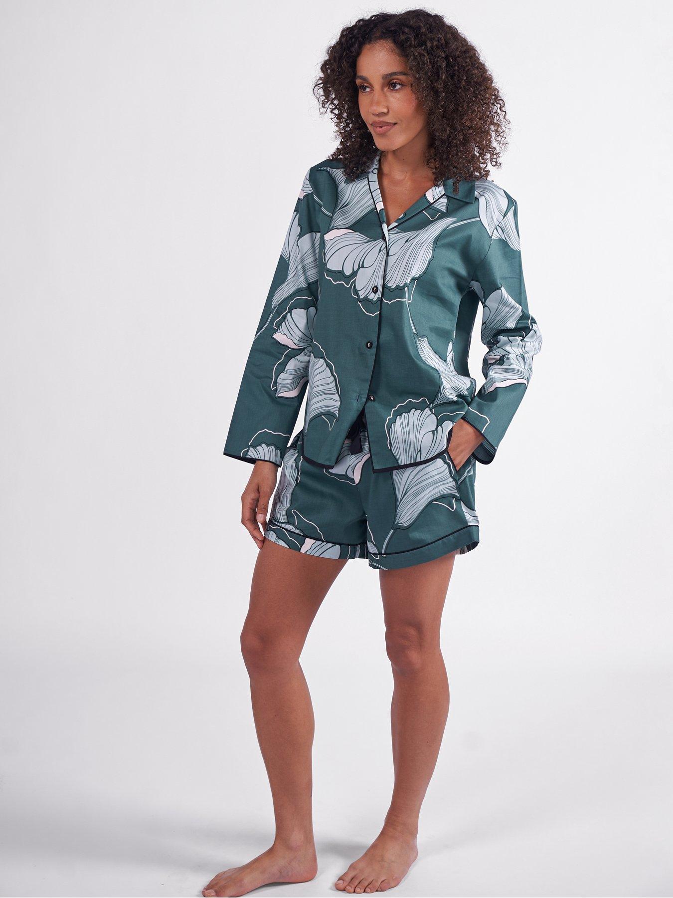 Image 4 of 4 of Cyberjammies Grace Green Floral Print L/Slv Pyjama Top &amp; Shorts Set