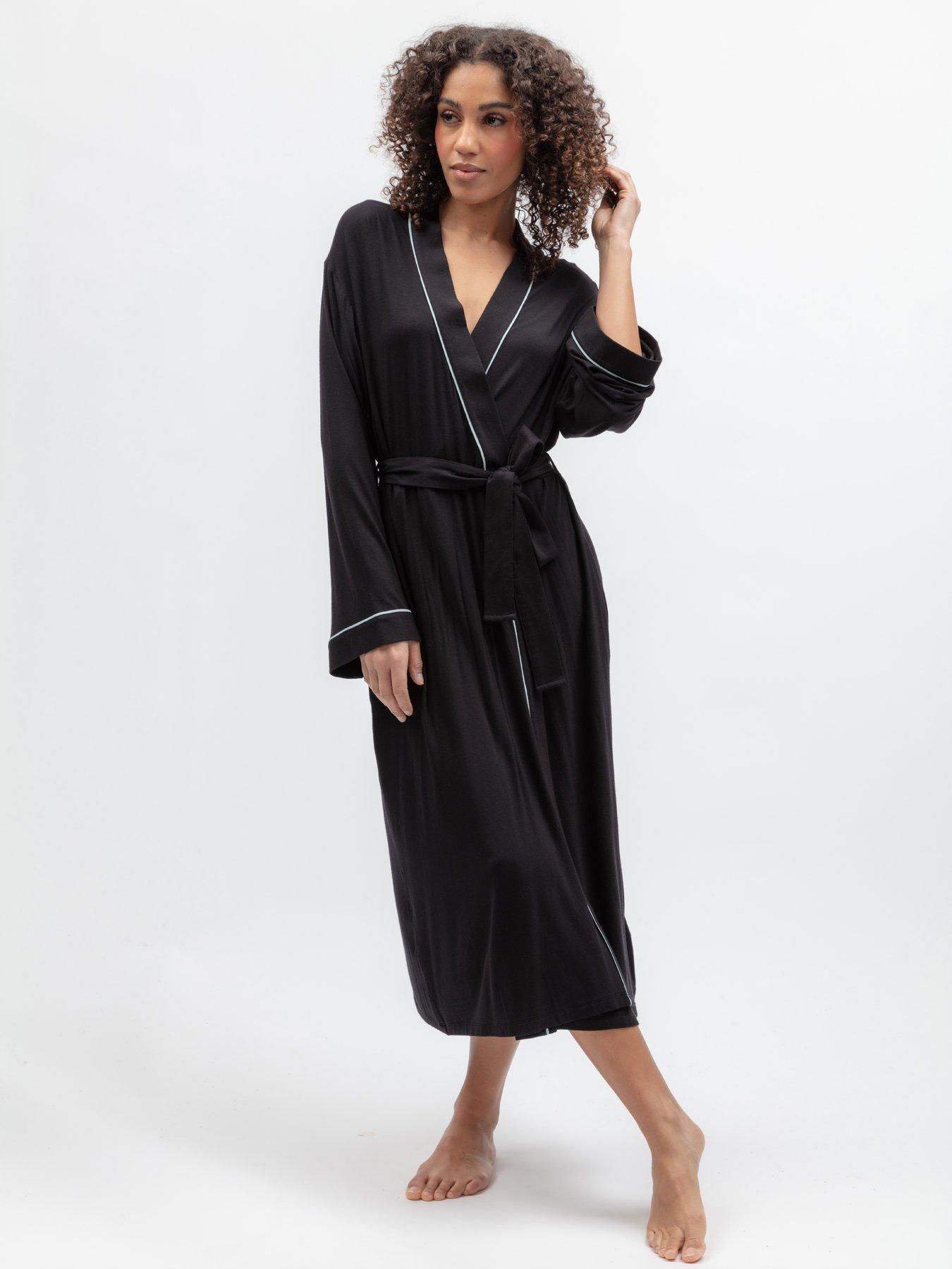 Cyberjammies Grace Black Jersey L/Slv Long Dressing Gown