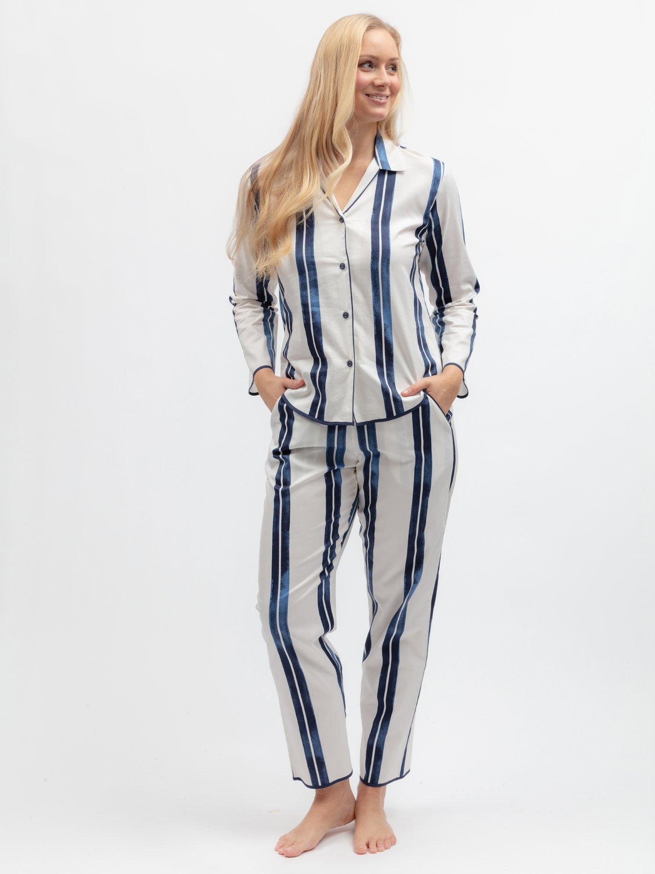 Cyberjammies Celestial Nights Navy Printed Stripe L/Slv Pyjama Top  &  Bottoms Set