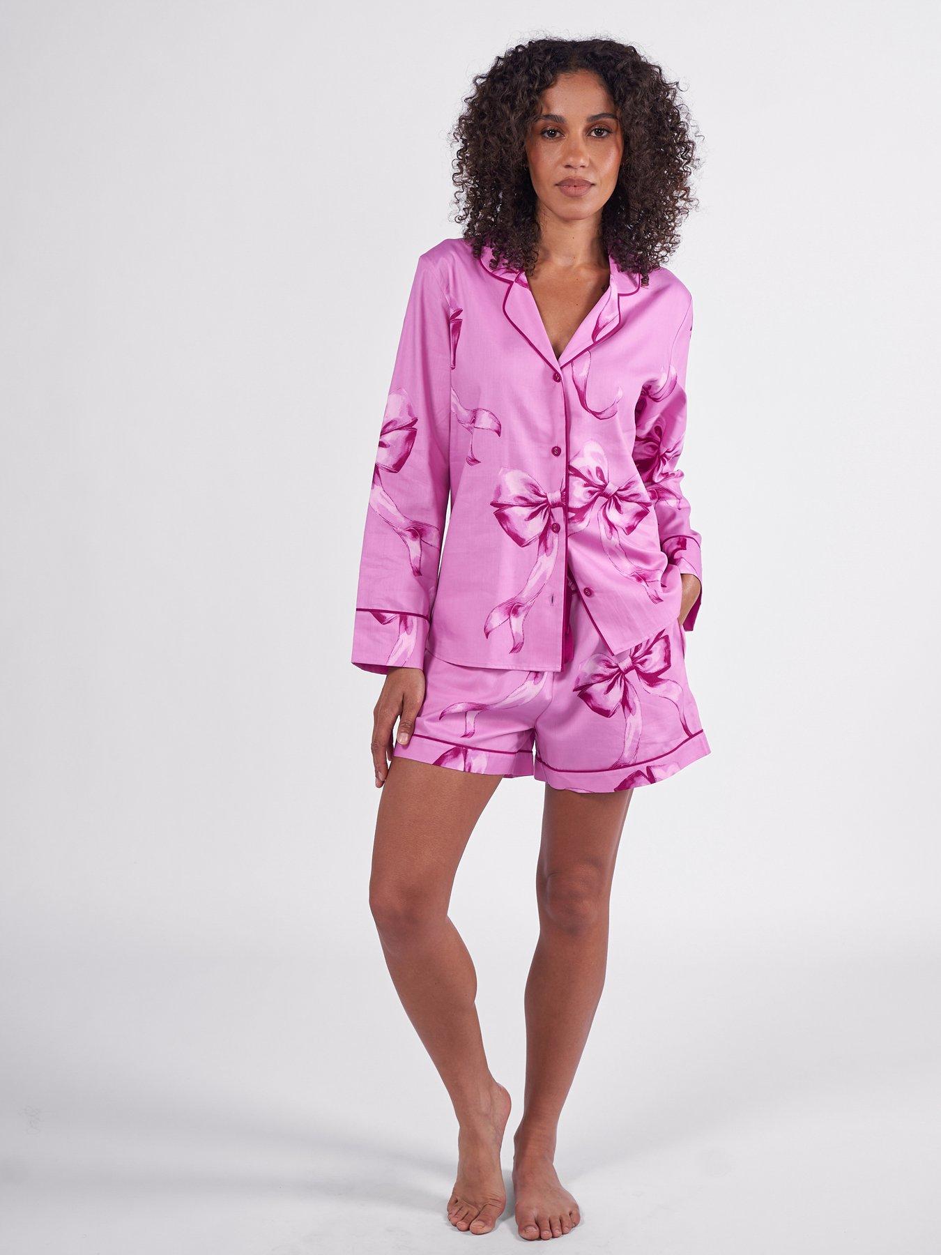 Image 1 of 4 of Cyberjammies Belle Pink Bow Print L/Slv Pyjama Top &amp; Shorts Set
