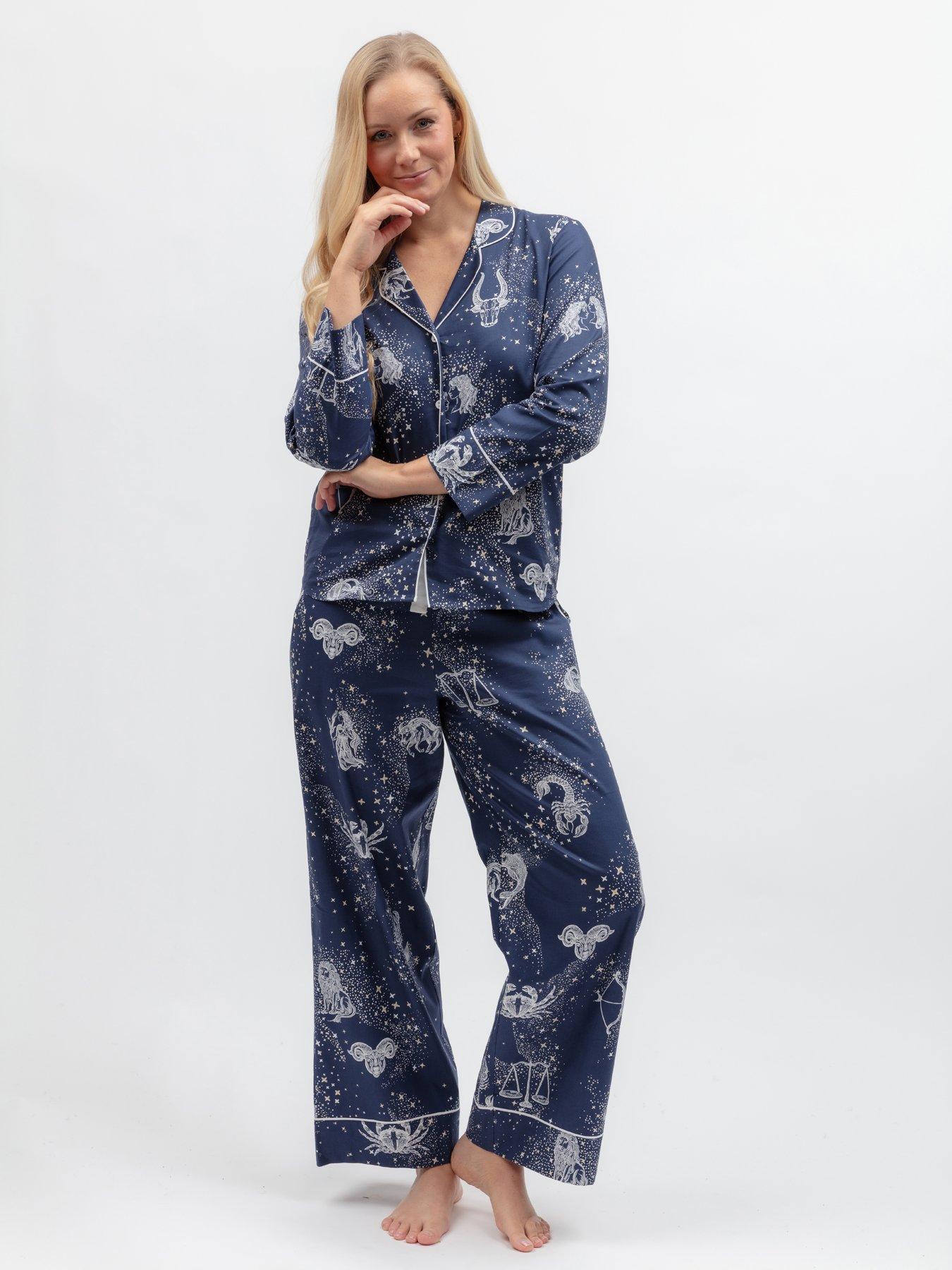Cyberjammies Celestial Nights Navy Zodiac Print L/Slv Pyjama Top  &  Bottoms Set