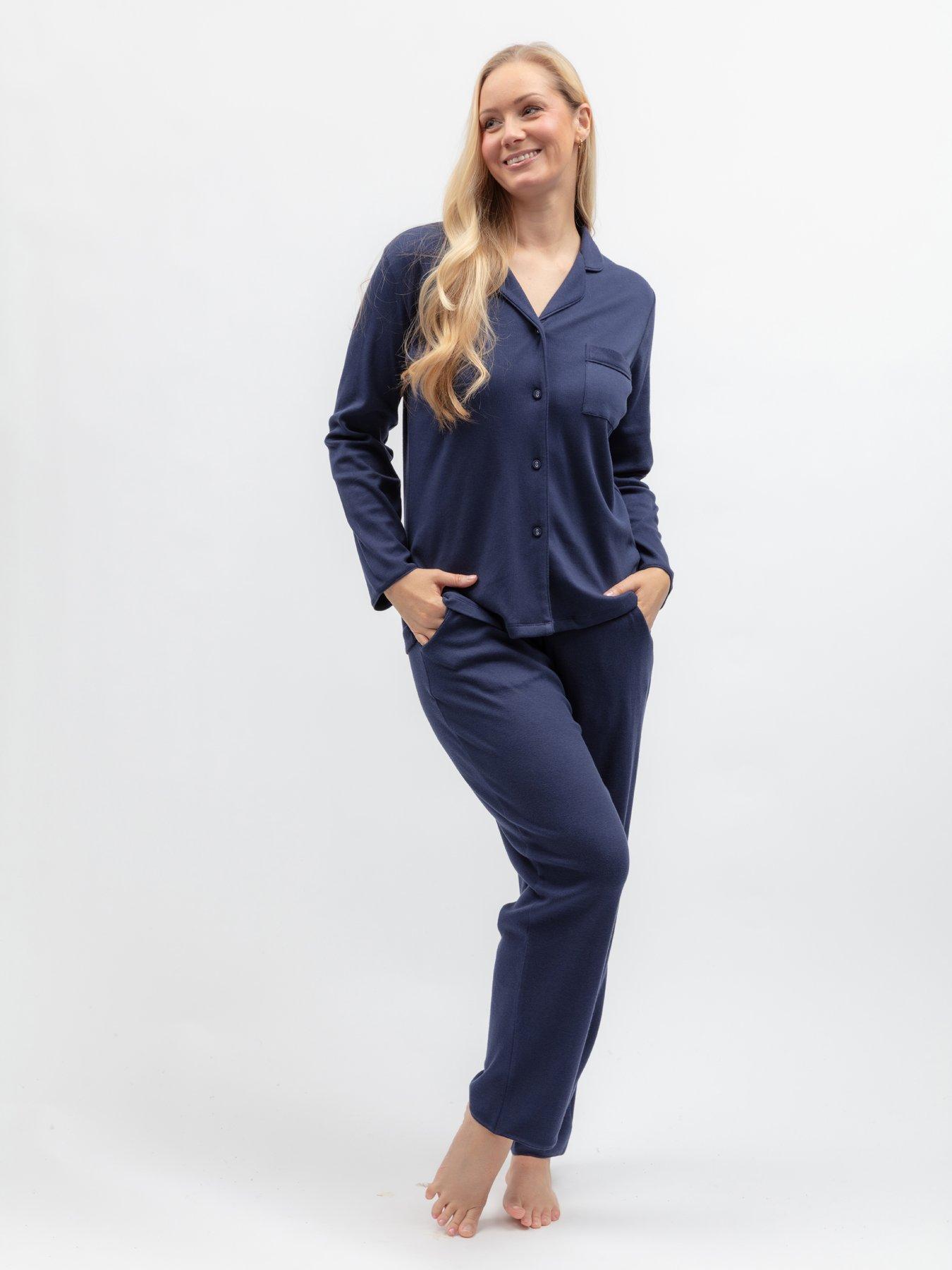 Cyberjammies Celestial Nights Navy Revere 2X2 Ribbed Jersey L/Slv Pyjama Top  &  Bottoms Set