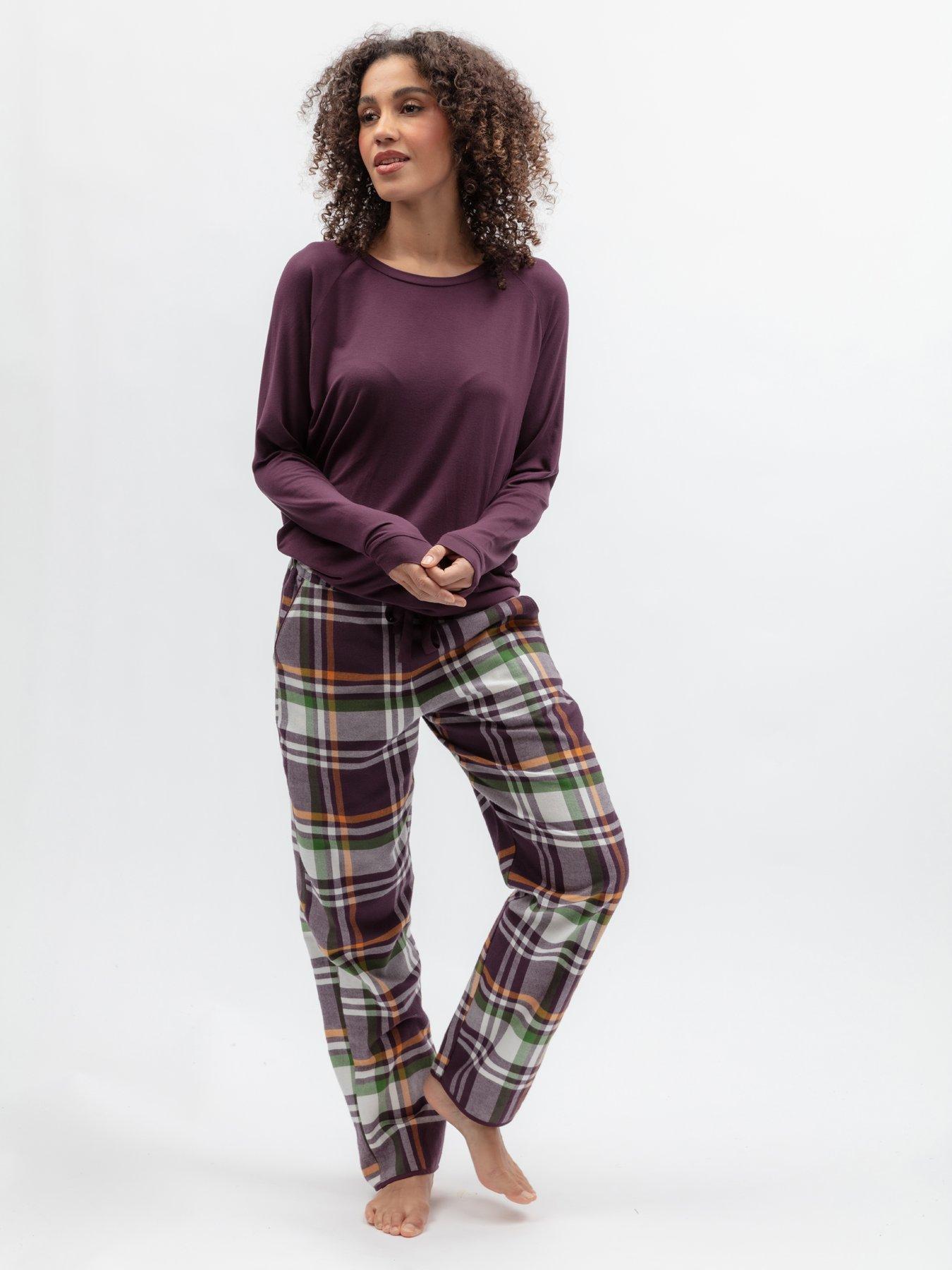 Cyberjammies Wild Slumber Plum Slouch Longsleeve Jersey Top  &  Brushed Pyjama Checks Set
