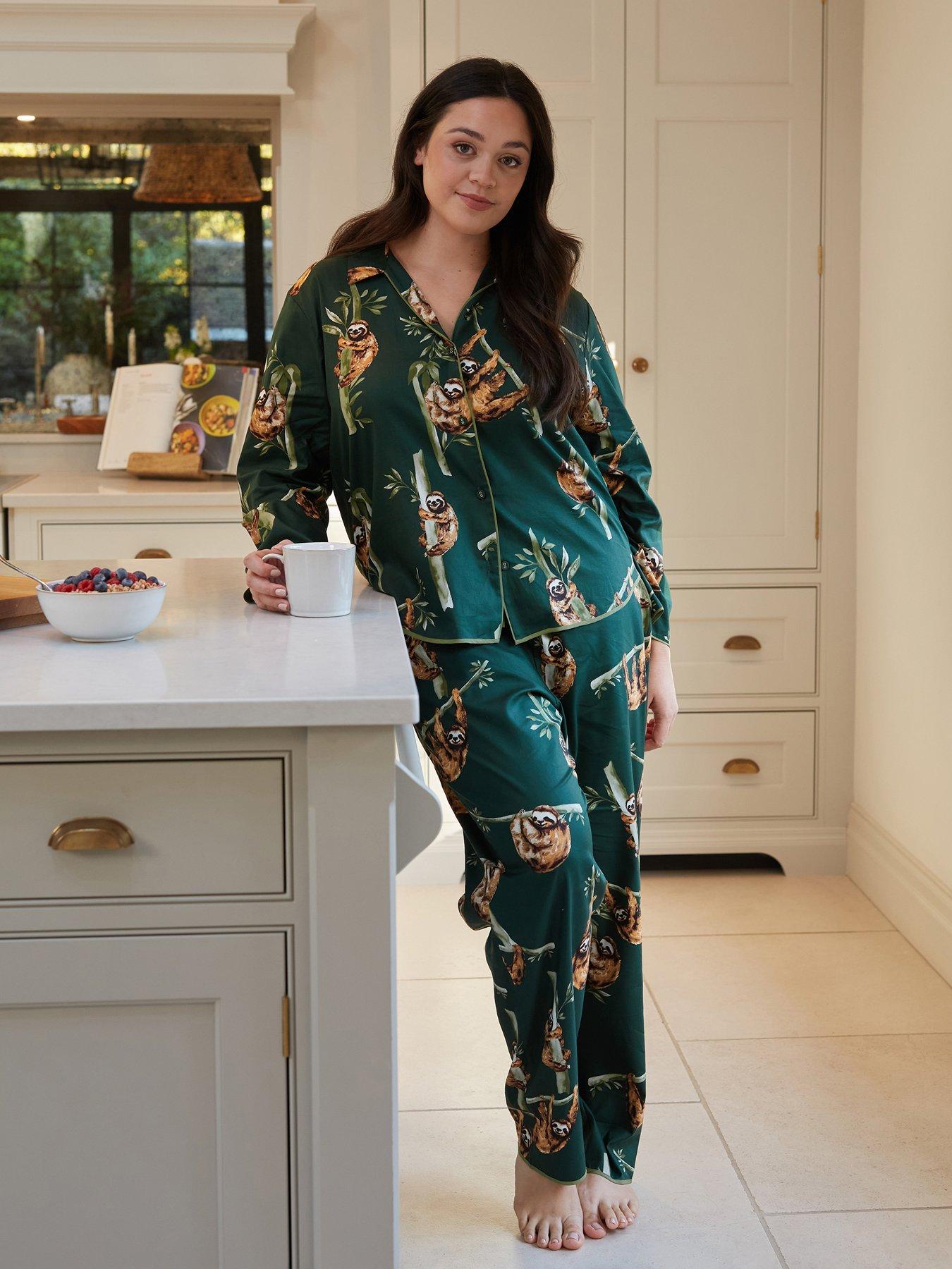 Cyberjammies Ember Dark Green Sloth Print Longsleeve Pyjama Set