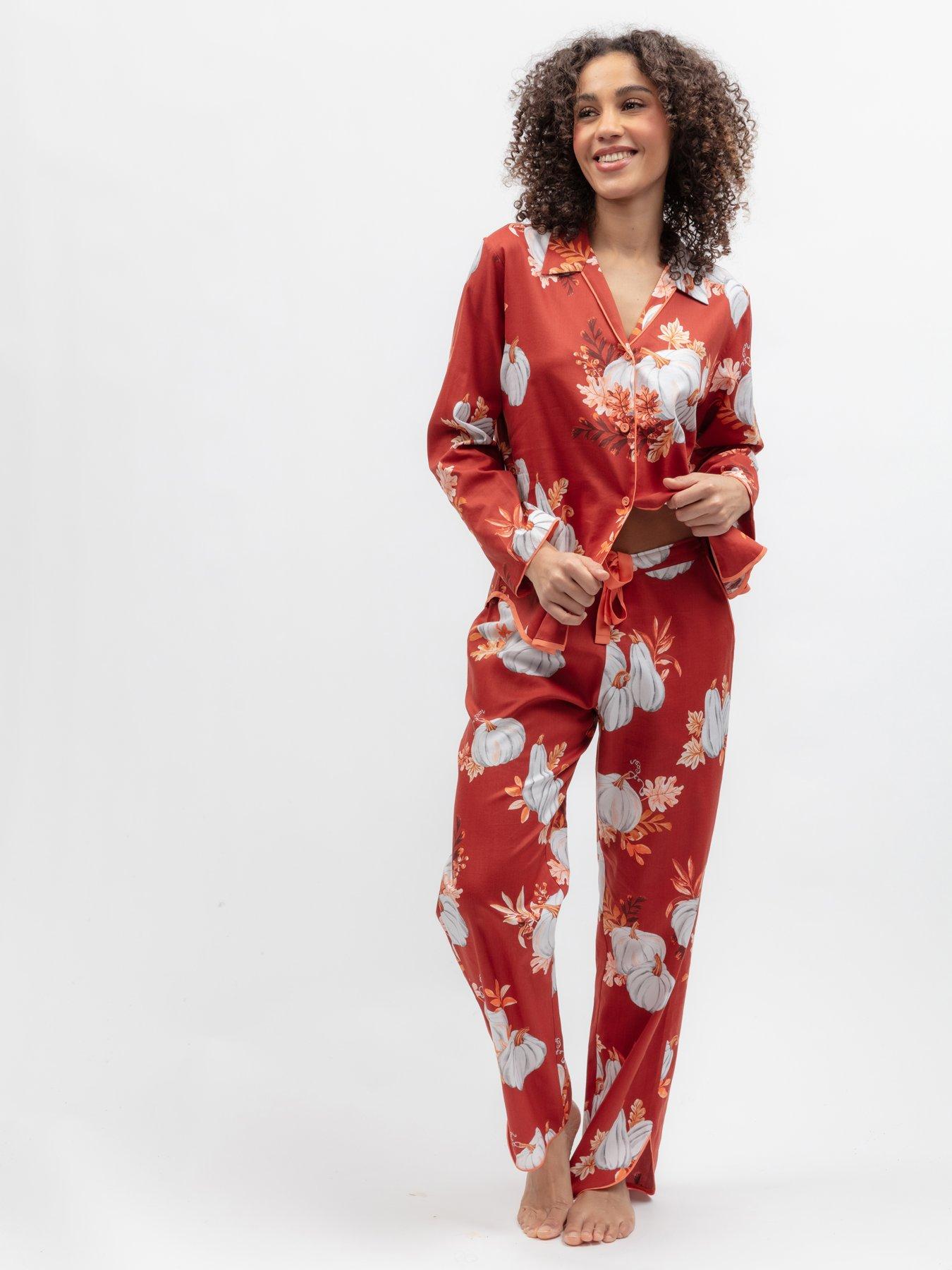 Cyberjammies Pumpkin Spice Pumpkin Print Long Sleeve Pyjama Top  &  Bottoms Set - Burnt Orange