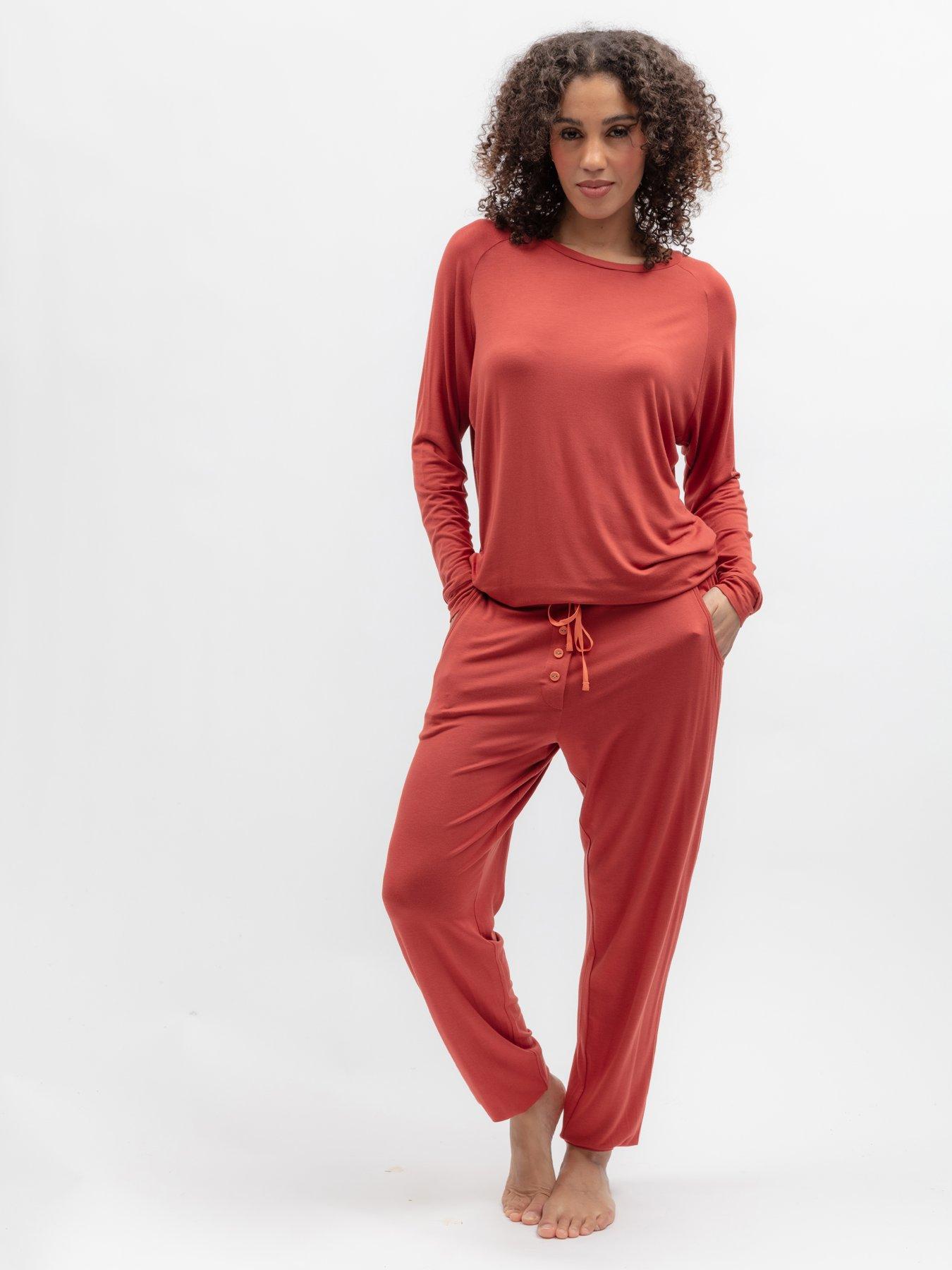 Cyberjammies Pumpkin Spice Slouch Jersey Long Sleeve Pyjama Top  &  Bottoms Set - Burnt Orange