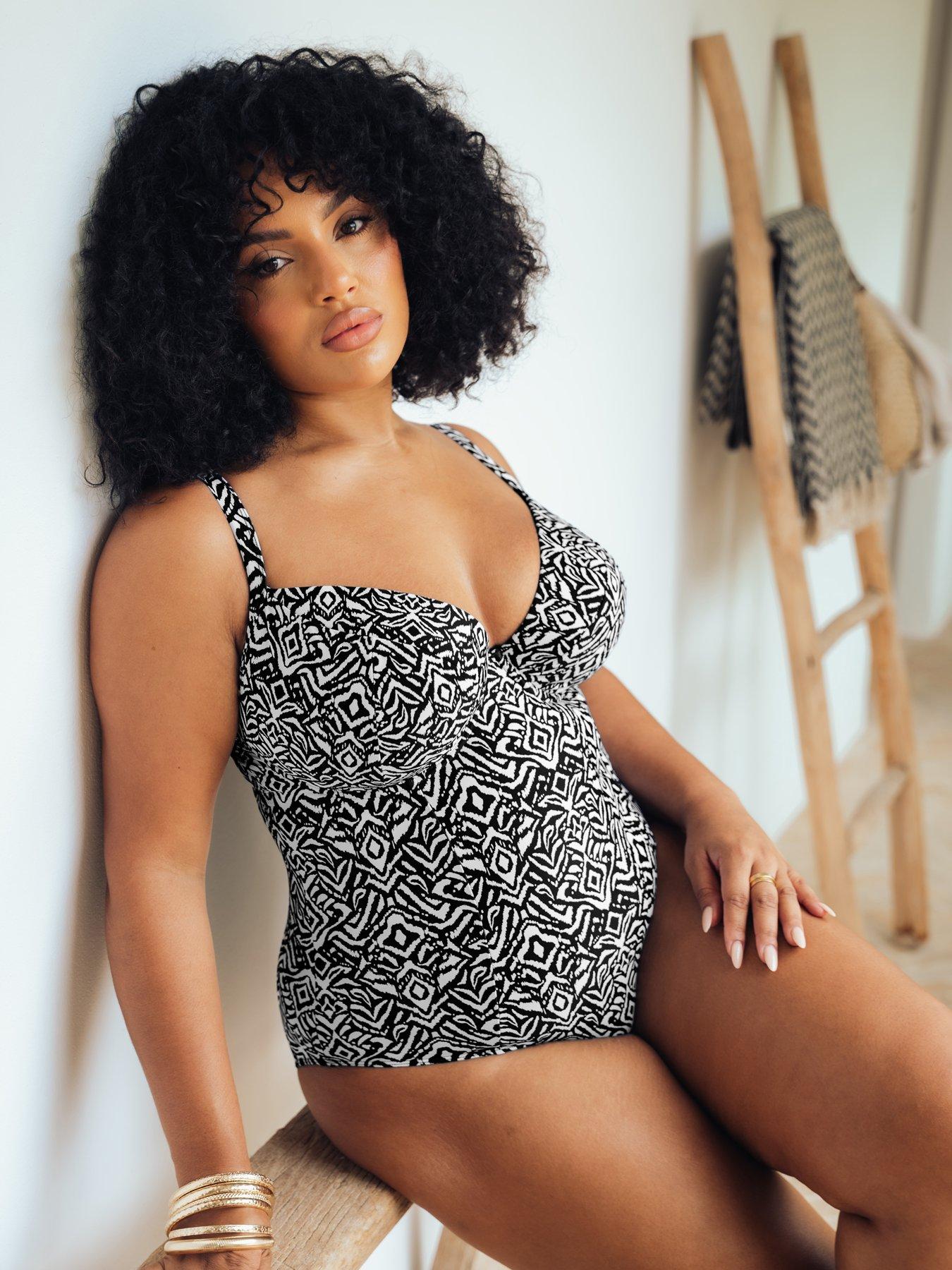 Curvy Kate Wild Horizon Padded Plunge Swimsuit  - Black Print