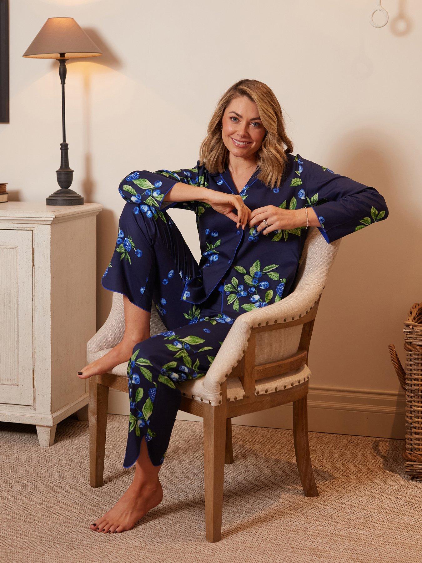 Image 1 of 6 of Cyberjammies Midnight Berry&nbsp;Fruit Print Long Sleeve Pyjama Top &amp; Bottoms Set - Navy