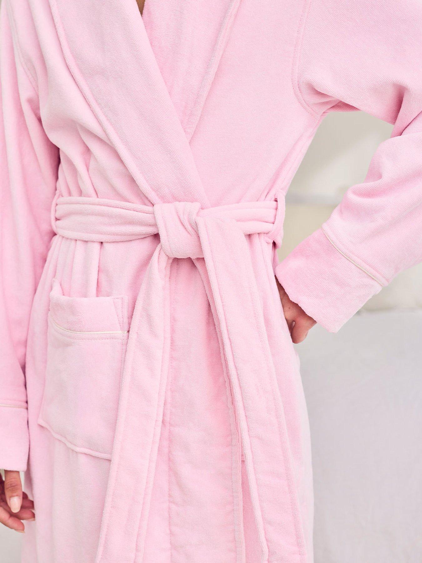 Image 4 of 5 of CHELSEA PEERS Cotton Towelling Embroidered Good Morning Dressing Gown - Pink